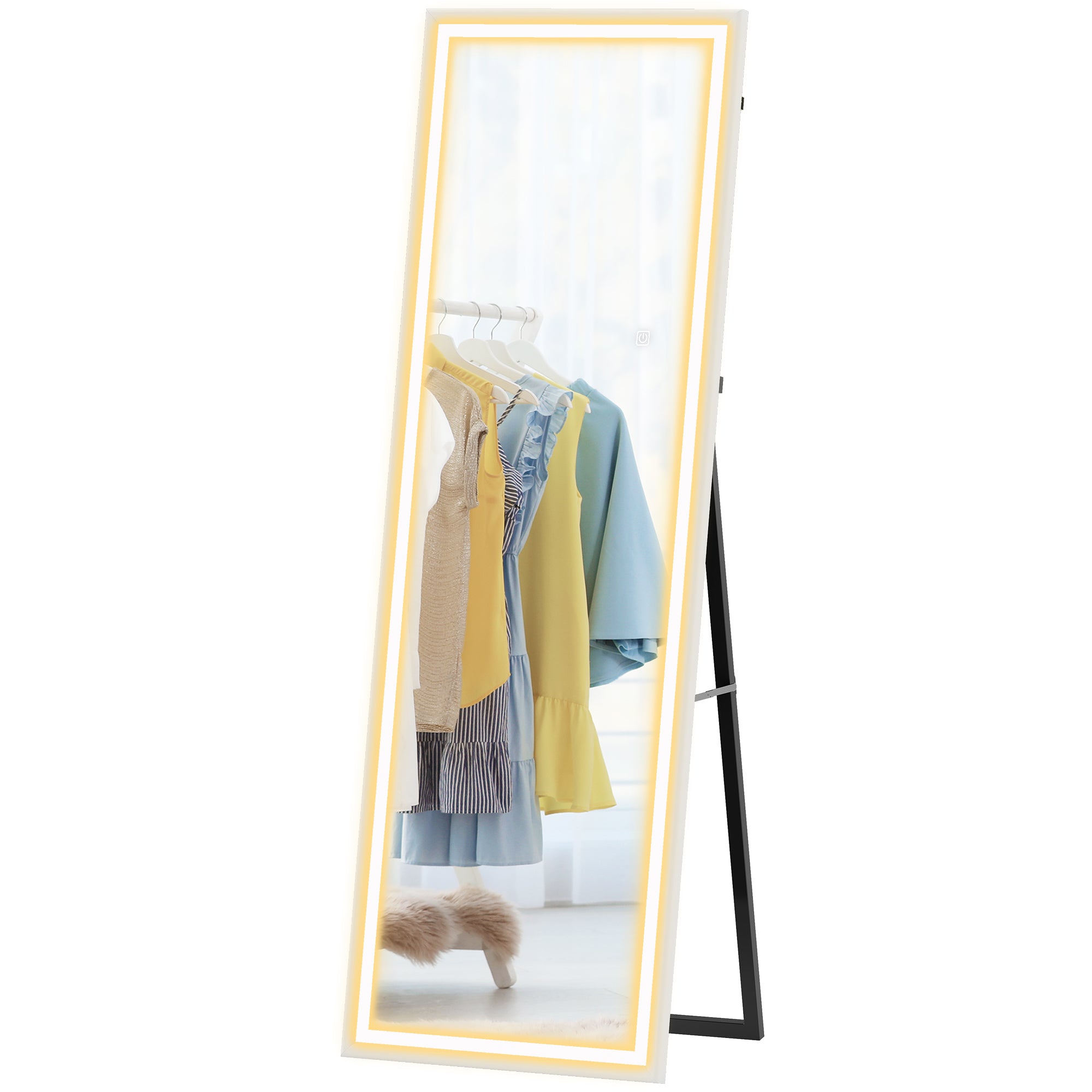 LED Mirror with Dimmable and 3 Colour Lights, 64" x 21" Rectangular Full Body Mirror for Bedroom Living Room, White