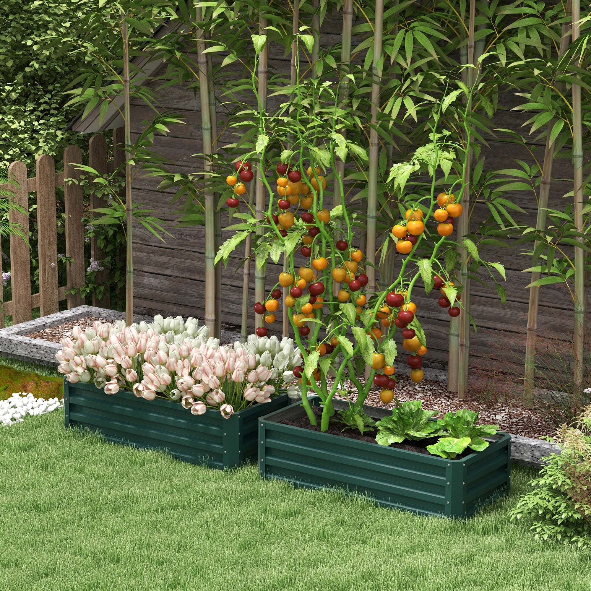 Galvanized Raised Garden Beds, Outdoor Planter Box, Set of 2, for Flowers, Herbs and Vegetables, Green