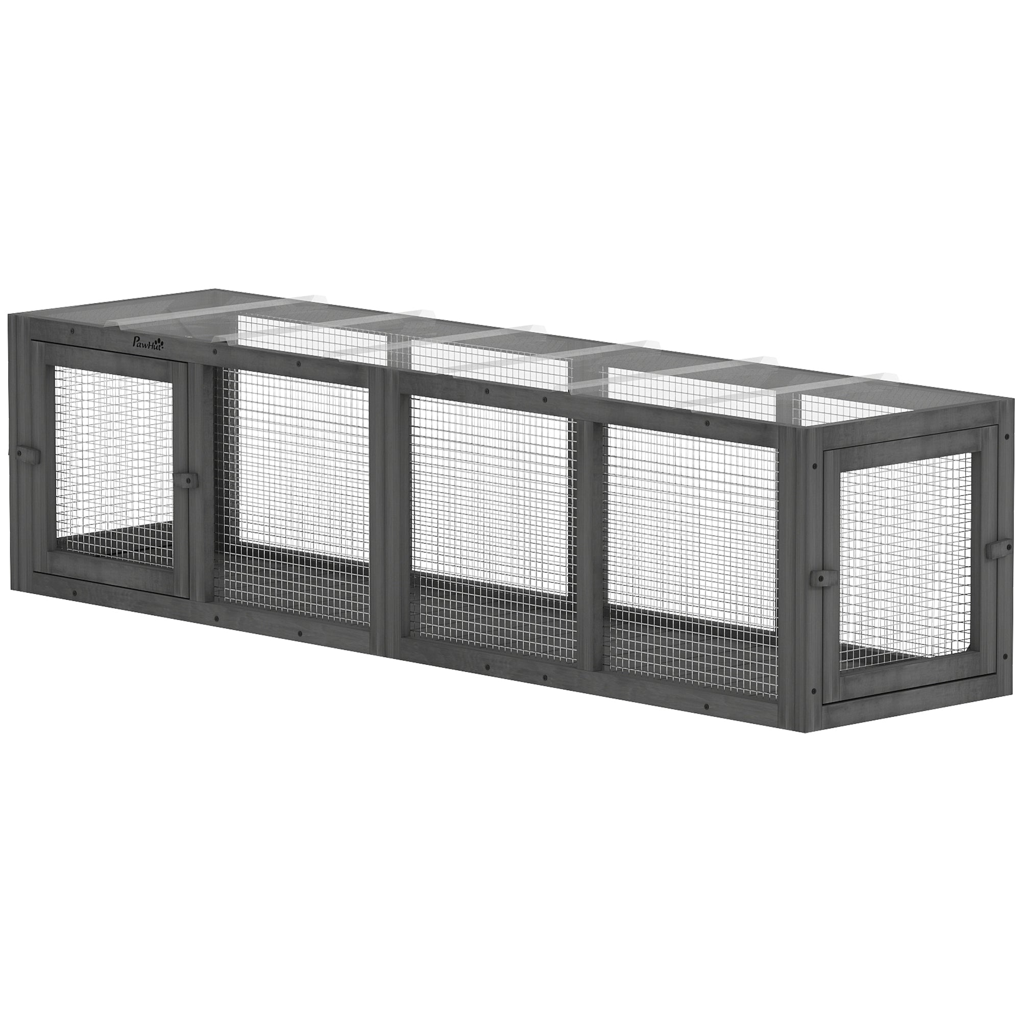 Outdoor Cat Tunnel, Wooden Play Cat Enclosure, Extendable Pet Run with 3 Doors, for Indoor and Outdoor Use, Grey