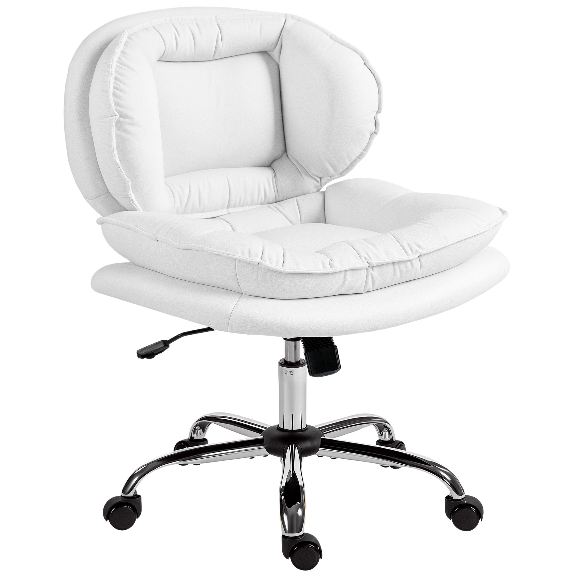 Criss Cross Chair, Swivel Wide Office Chair with Leathaire Upholstery, Tilting, No Arm, White