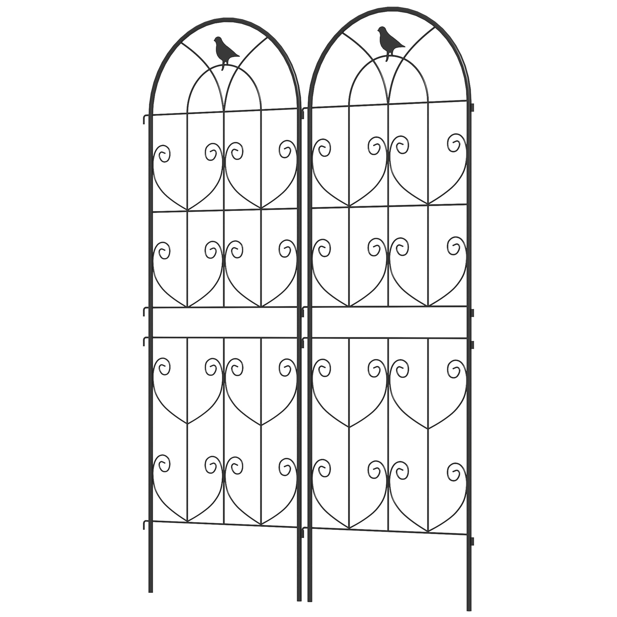 Set of 2 Metal Garden Trellis, Decorative Trellis Panels, Bird Design, 150 x 50 cm, Black