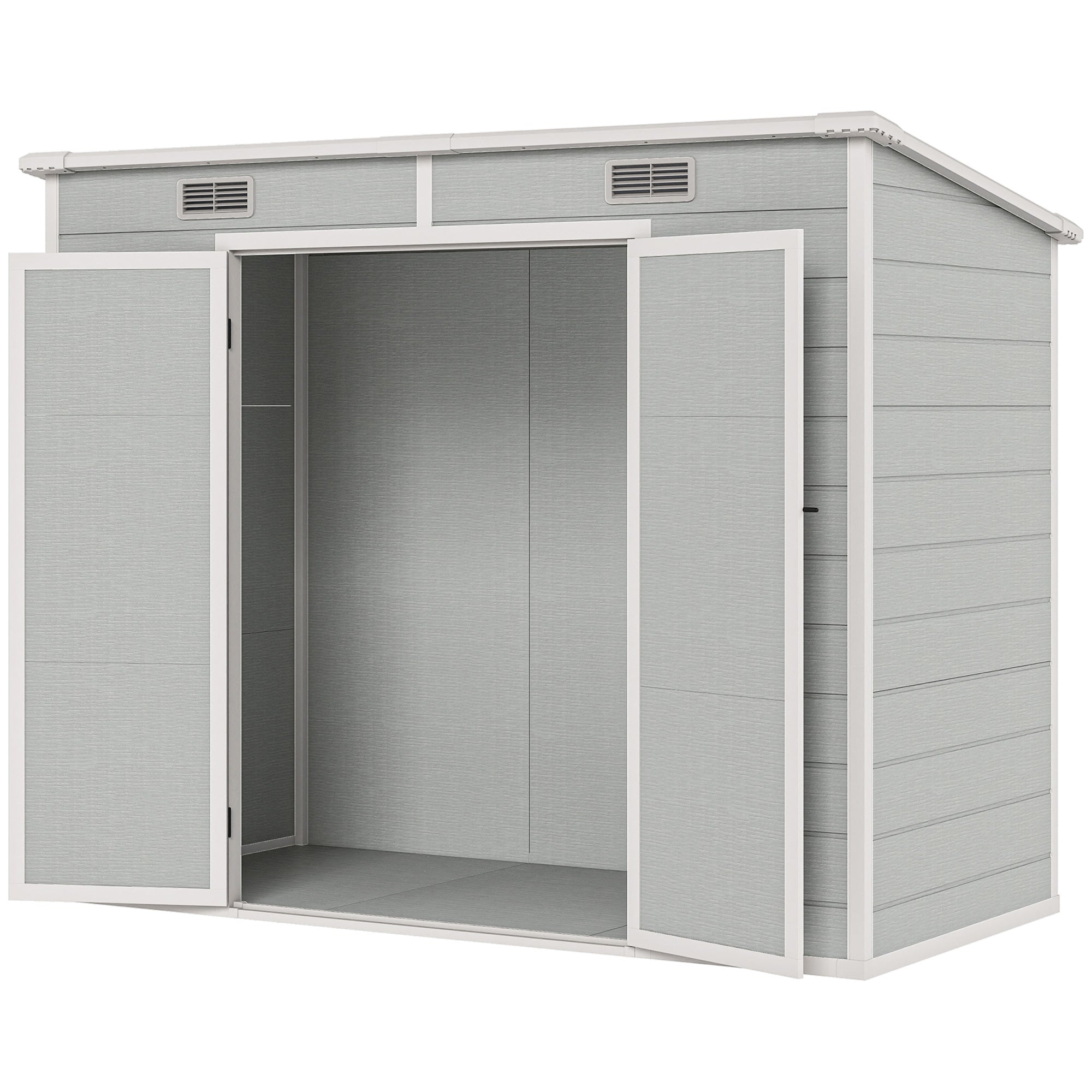 8' x 4' Resin Outdoor Storage Shed with Floor, Window, Lockable Doors and Vents for Backyard Patio Lawn, Light Grey