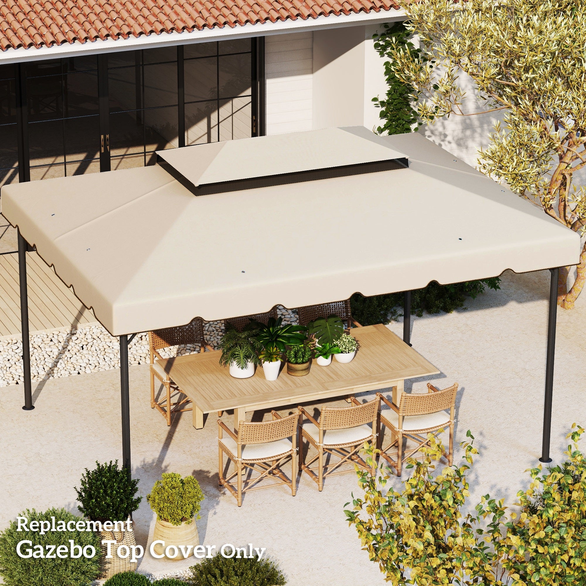 13' x 10' Gazebo Replacement Canopy, Gazebo Top Cover with Double Vented Roof for Garden Patio(TOP ONLY), Cream