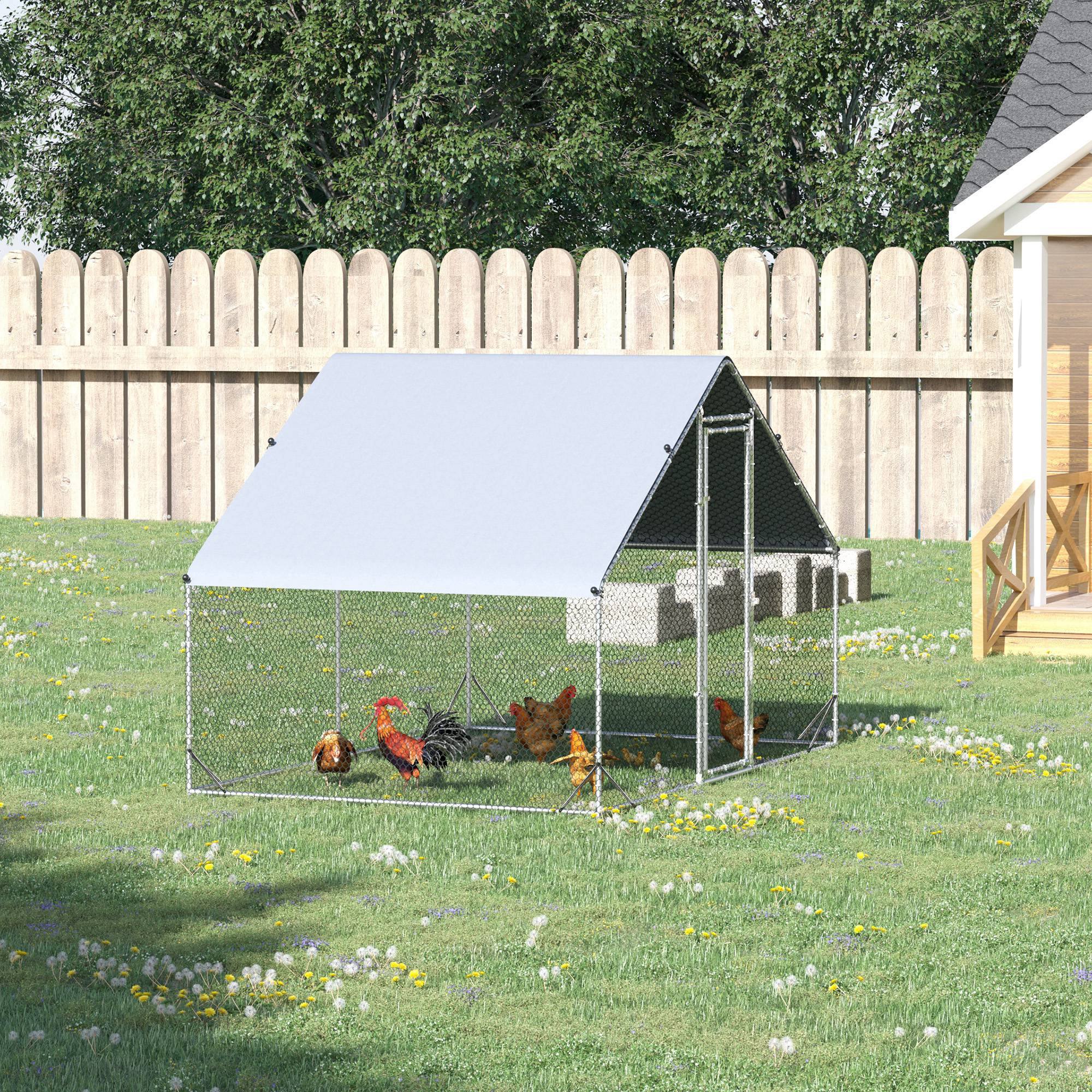 9.8' x 6.6' x 6.6' Chicken Coop Cage, Outdoor Hen House w/Cover & Lockable Door