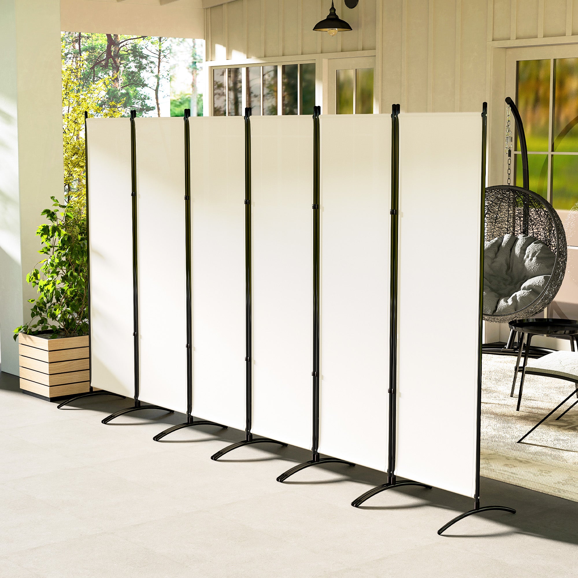 6 Panel Folding Room Divider, UV30+ Privacy Screen, Indoor Outdoor Privacy Panel with Stable Base, Beige