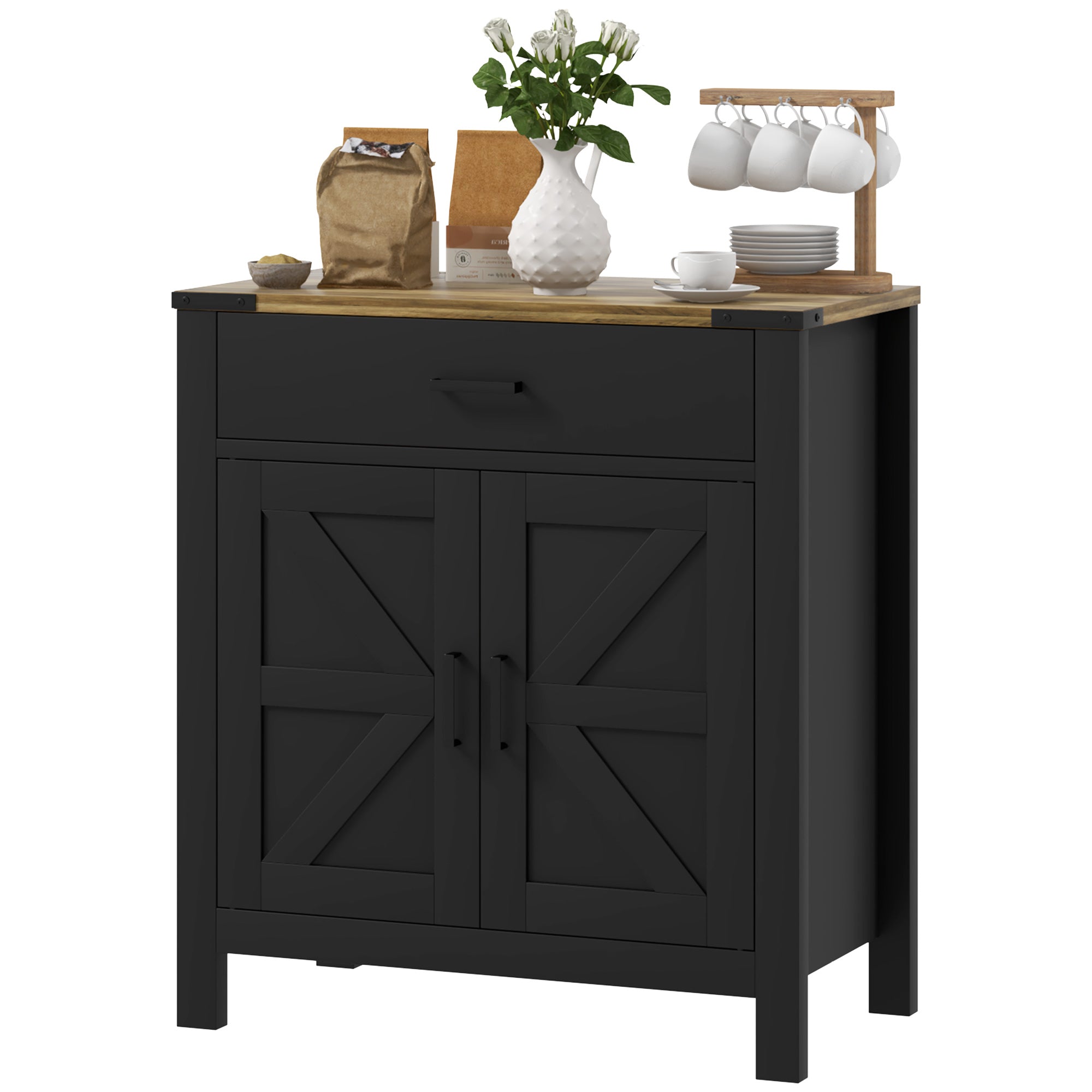 Sideboard Buffet Cabinet, Farmhouse Kitchen Storage Cabinet w/ Drawer and Shelf for Living Room, Entryway