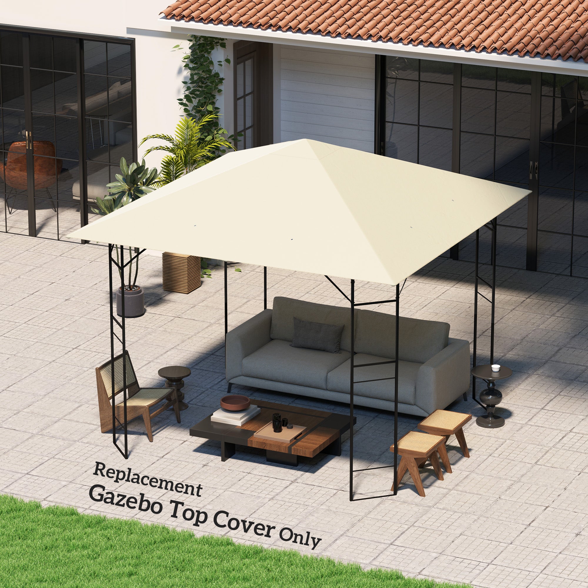 10' x 10' Gazebo Canopy Replacement Cover, Garden Gazebo Roof Replacement, UPF30+, TOP COVER ONLY, Cream White