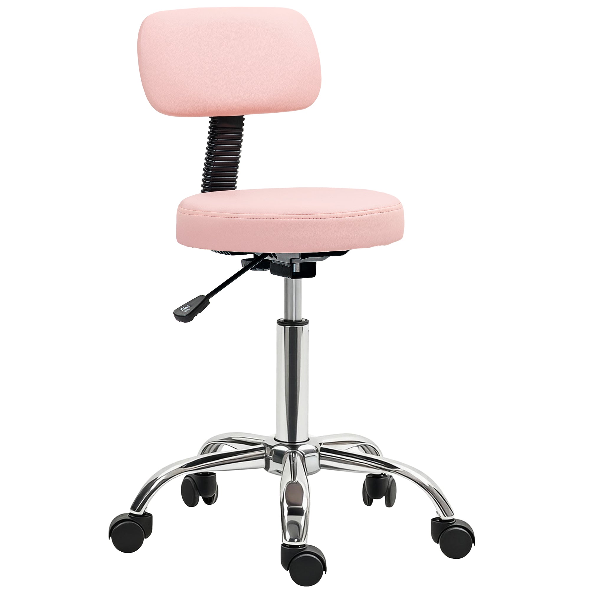 Adjustable Rolling Stool with Removable Backrest, Faux Leather Swivel Stool Chair for Salon Spa, Bar, Massage, Pink