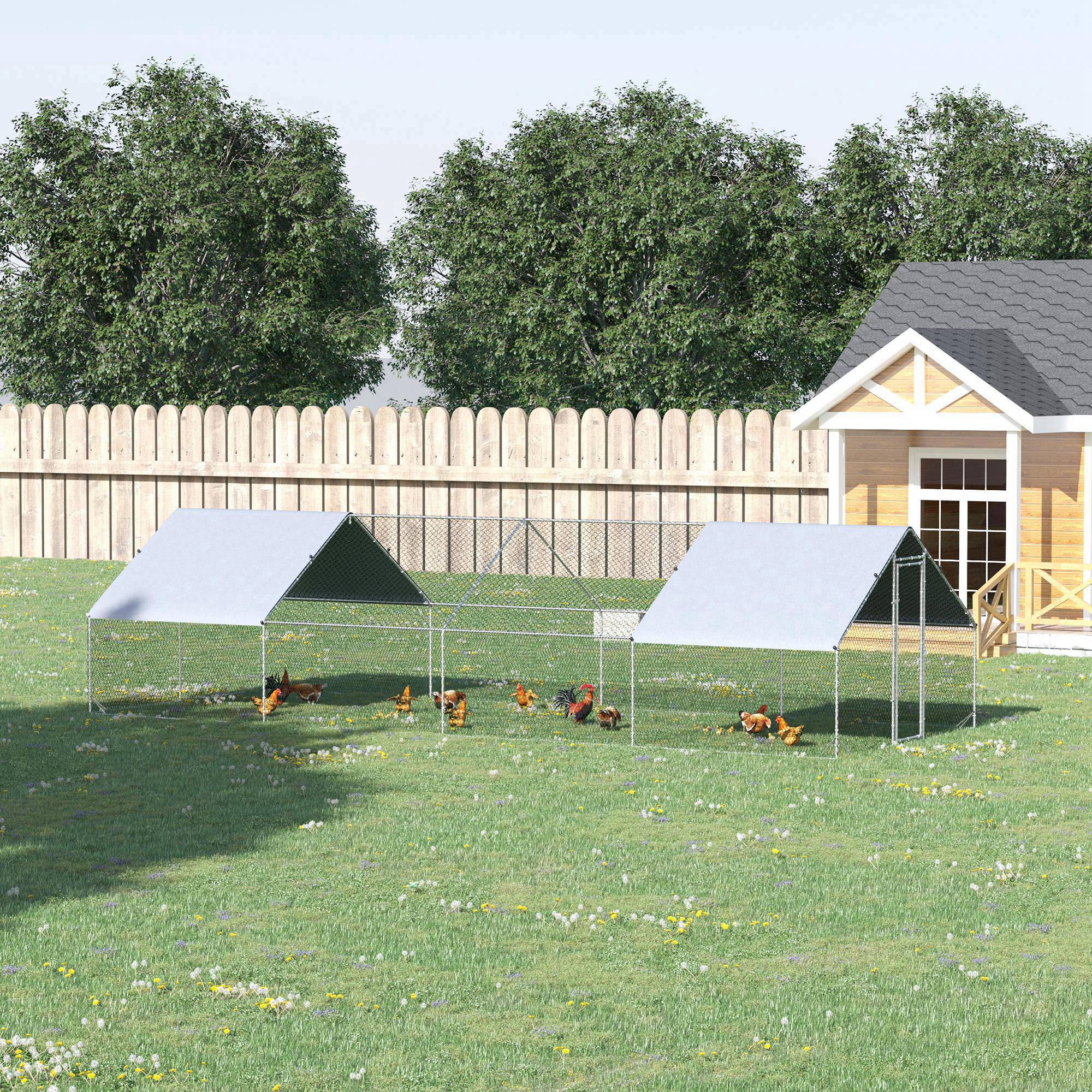 9.8' x 26.2' x 6.6' Chicken Coop Cage, Outdoor Hen House w/Cover & Lockable Door