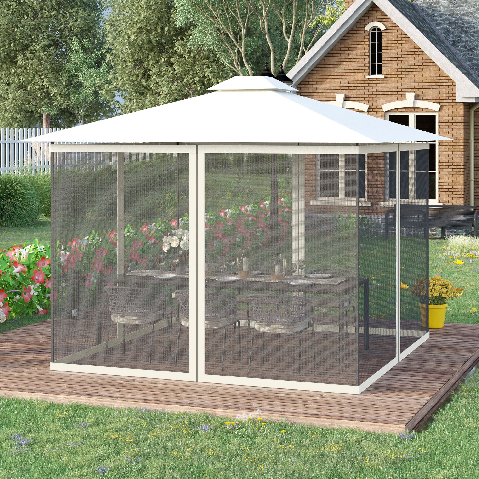 Replacement Mosquito Netting for Gazebo 10' x 10' Black Screen Walls for Canopy with Zippers, White