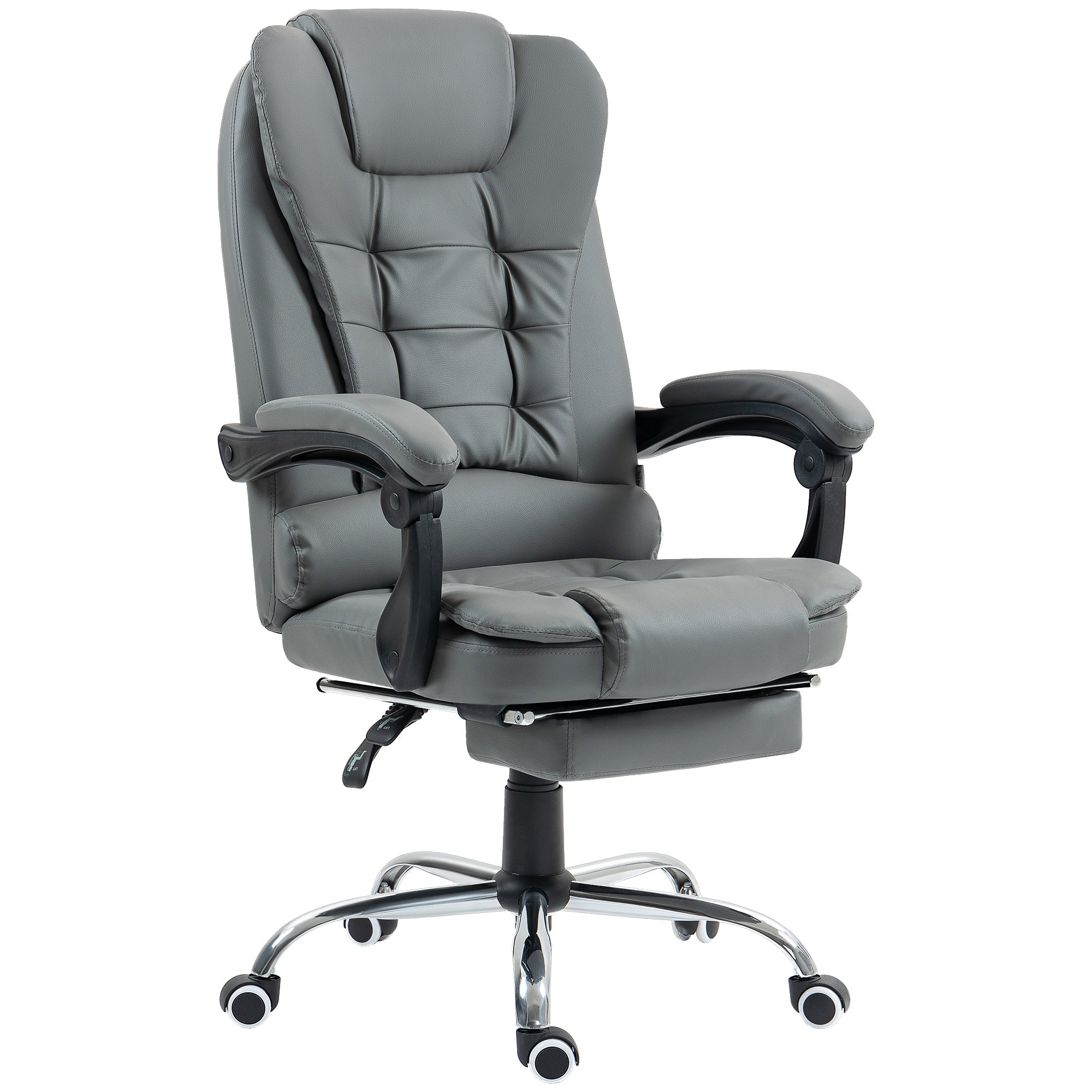 High Back Office Chair PU Leather Executive Office Chair with Retractable Footrest Padded Armrest Grey