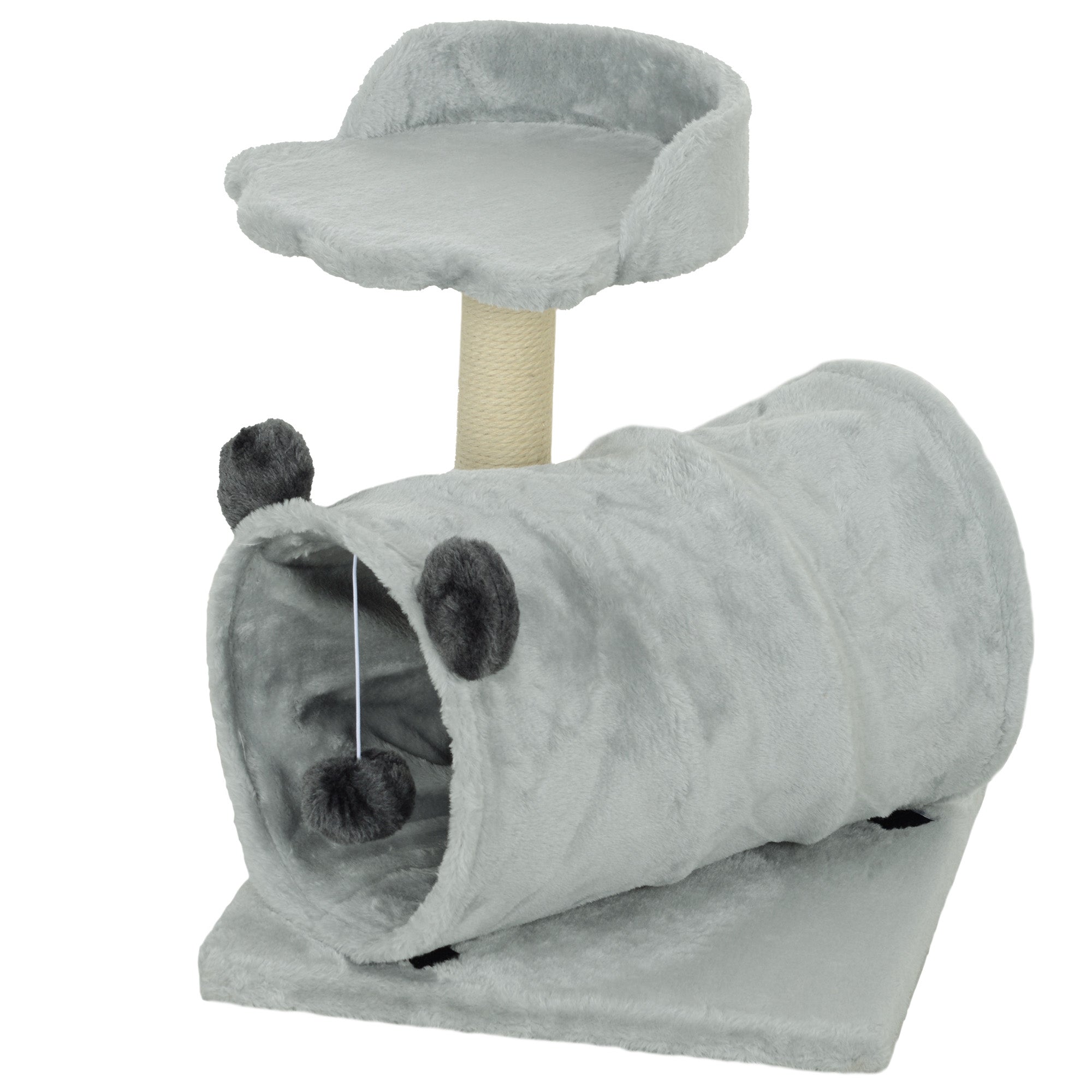 18.5" Small Cat Tree, Compact Cat Tower with Tunnel, Scratching Post, Plush Bed, Dangling Ball, for Indoor Use, Grey