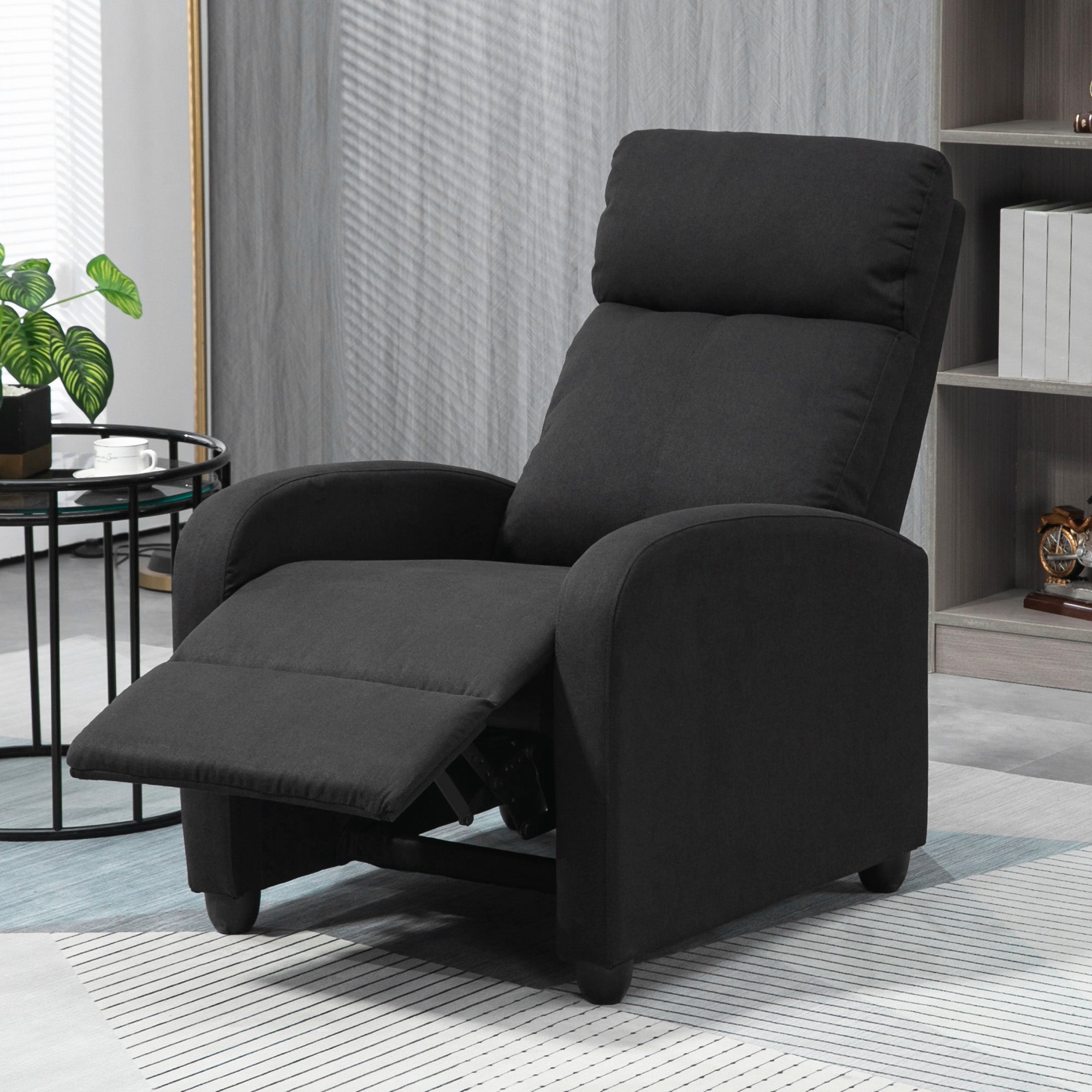 Fabric Recliner Chair, Manual Home Theater Seating, Single Reclining Sofa Chair with Padded Seat for Living Room, Black