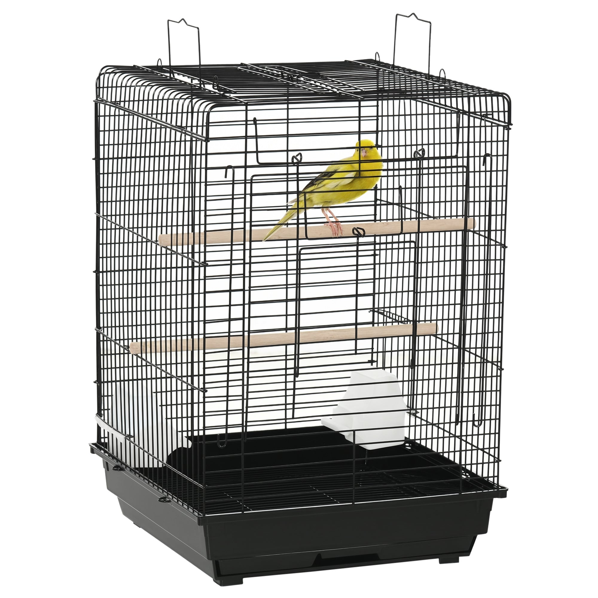 23" Bird Cage Flight Parrot House Cockatiels Playpen with Open Play Top and Feeding Bowl Perch Pet Furniture Black