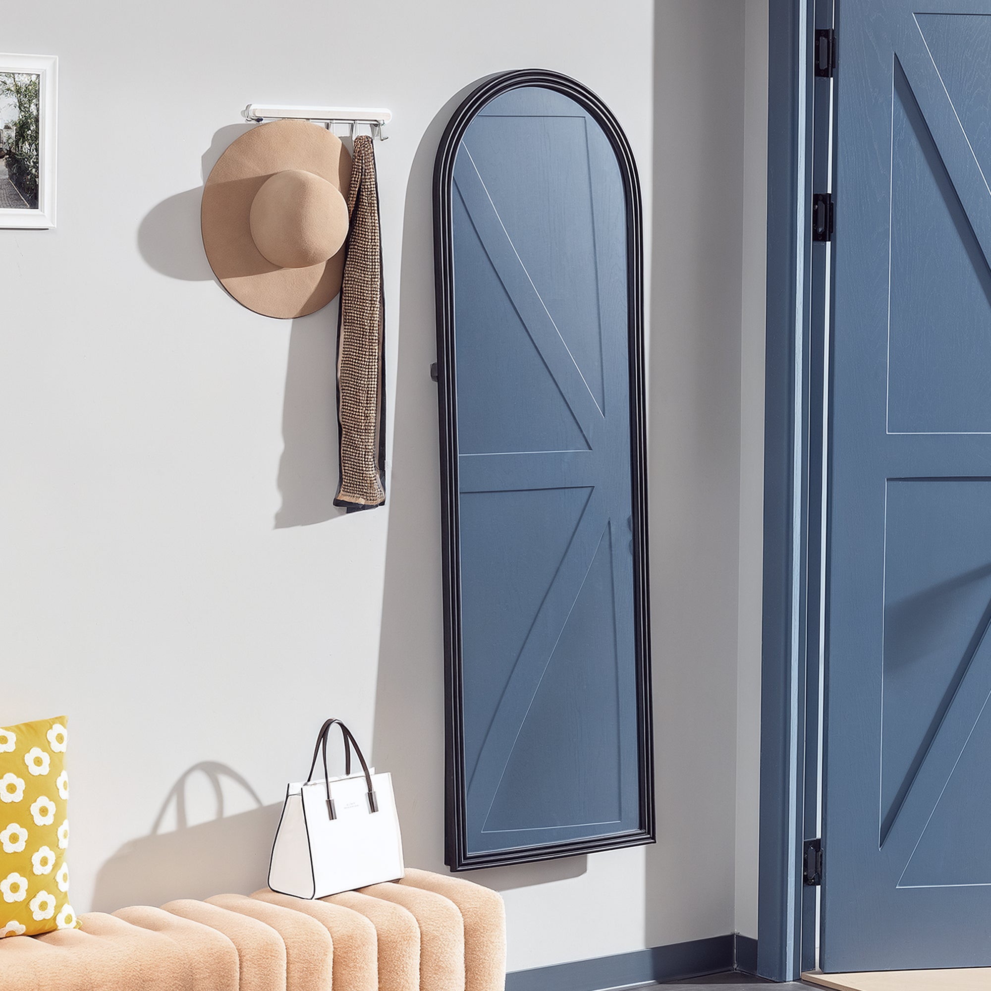 64" x 21" Full Length Mirror, Free Standing, Leaning or Wall, Arched Full Body Mirror, Brown Wood Grain