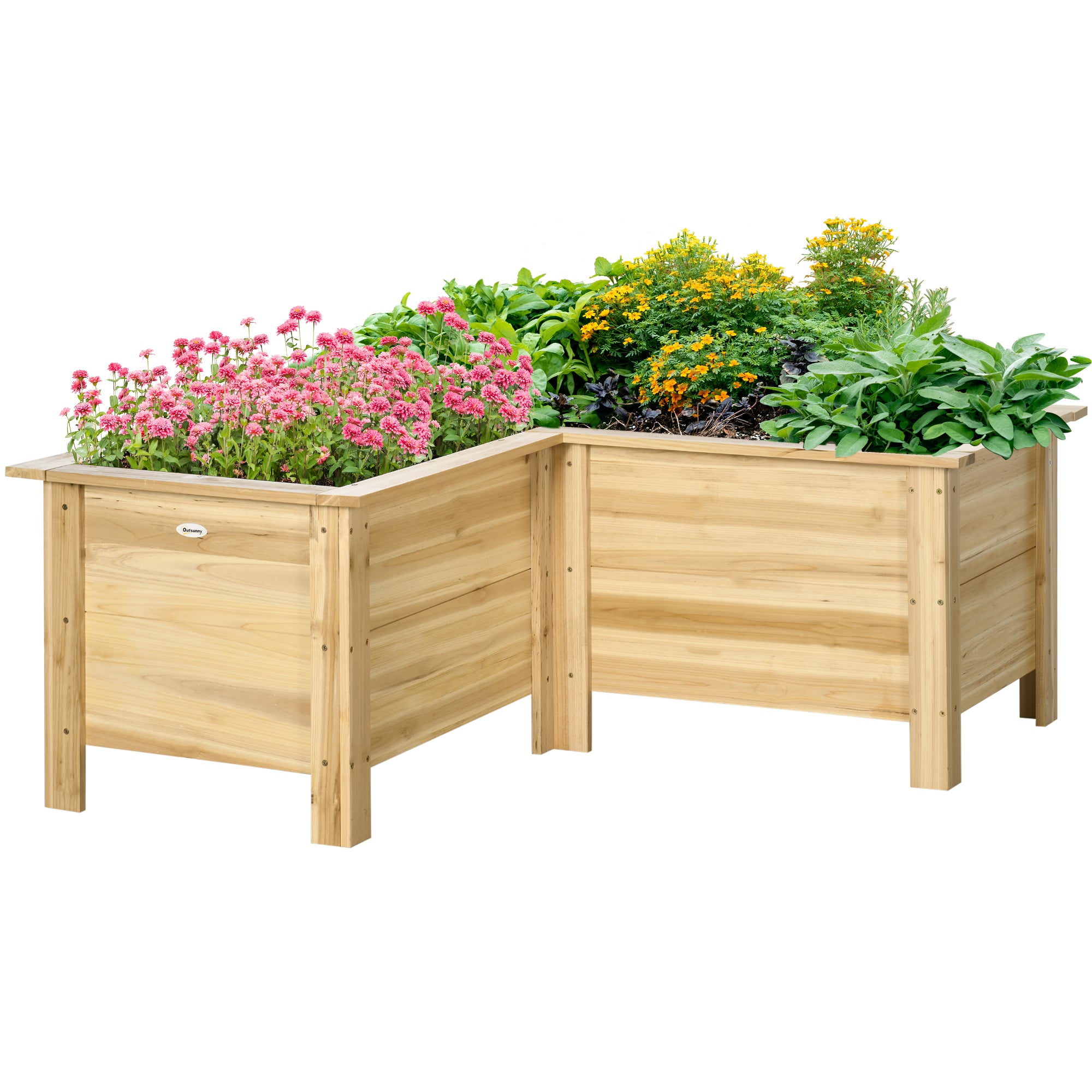 Raised Garden Bed, 47.2" x 47.2" x 19.7" Wooden Elevated Planter Box Outdoor with Legs, for Vegetables, Flowers, Herbs, L-shaped, Natural