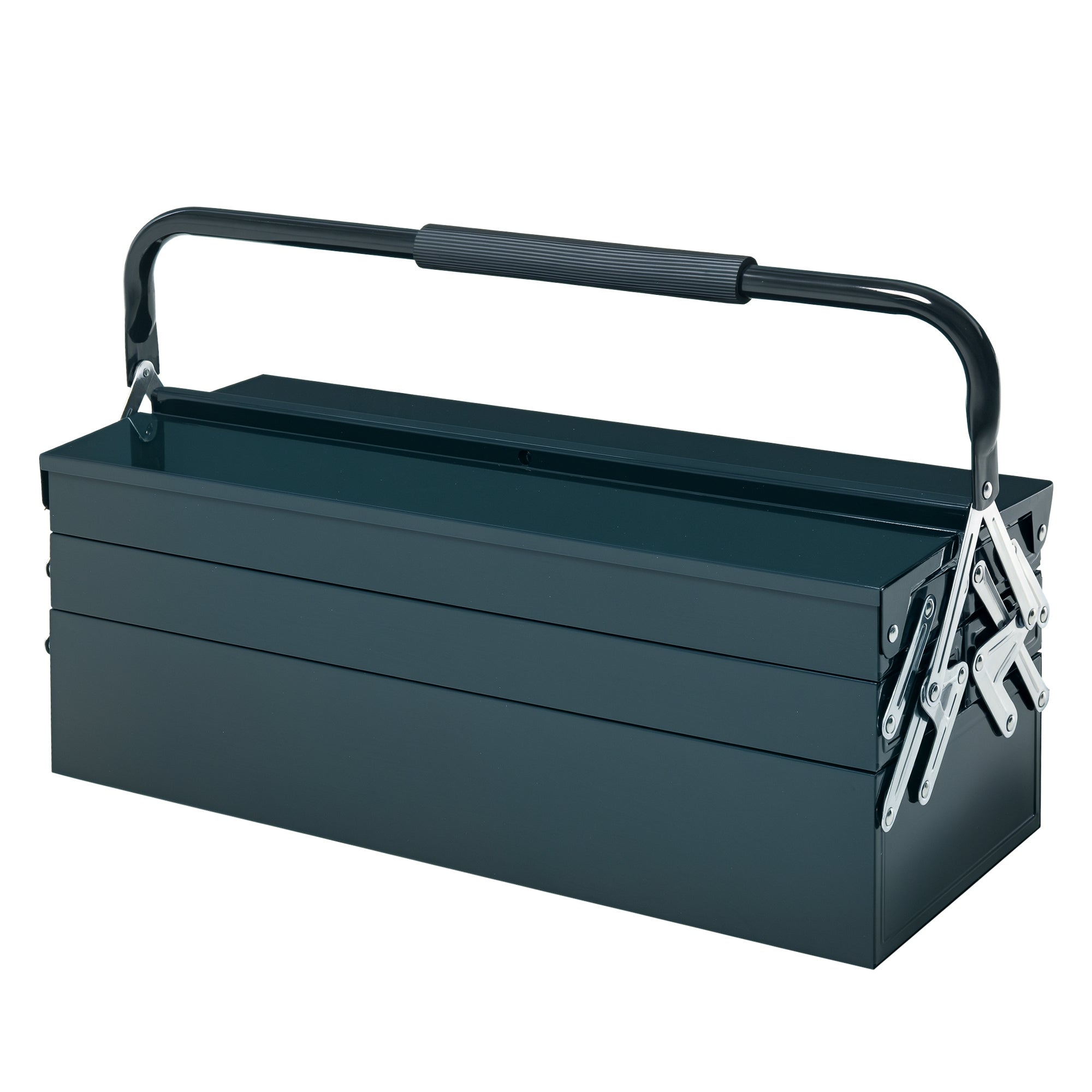22" Metal Tool Box, Portable 5-Tray Cantilever Steel Tool Chest Cabinet for Garage and Warehouse, Dark Green