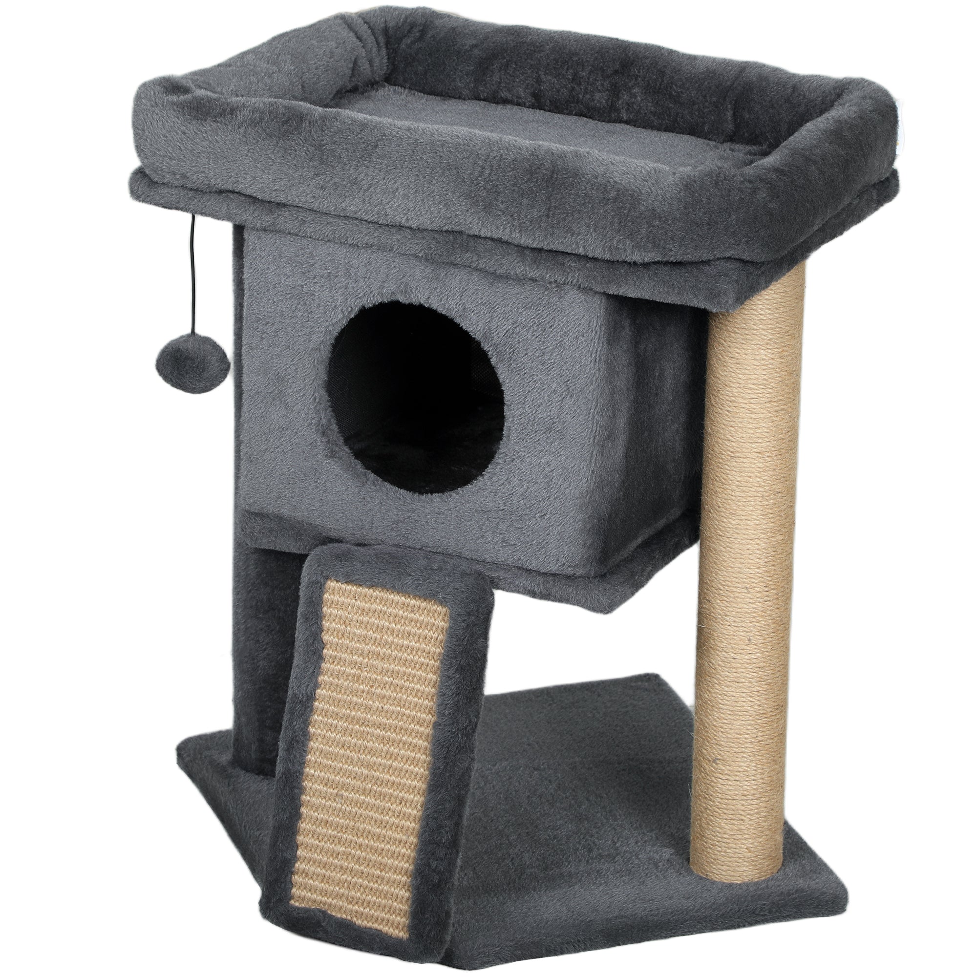 Cat Tree, Small Cat Tower with Perch, Scratching Post, Cat Condo, Toy Ball for Kitty, Indoor Use, Dark Grey