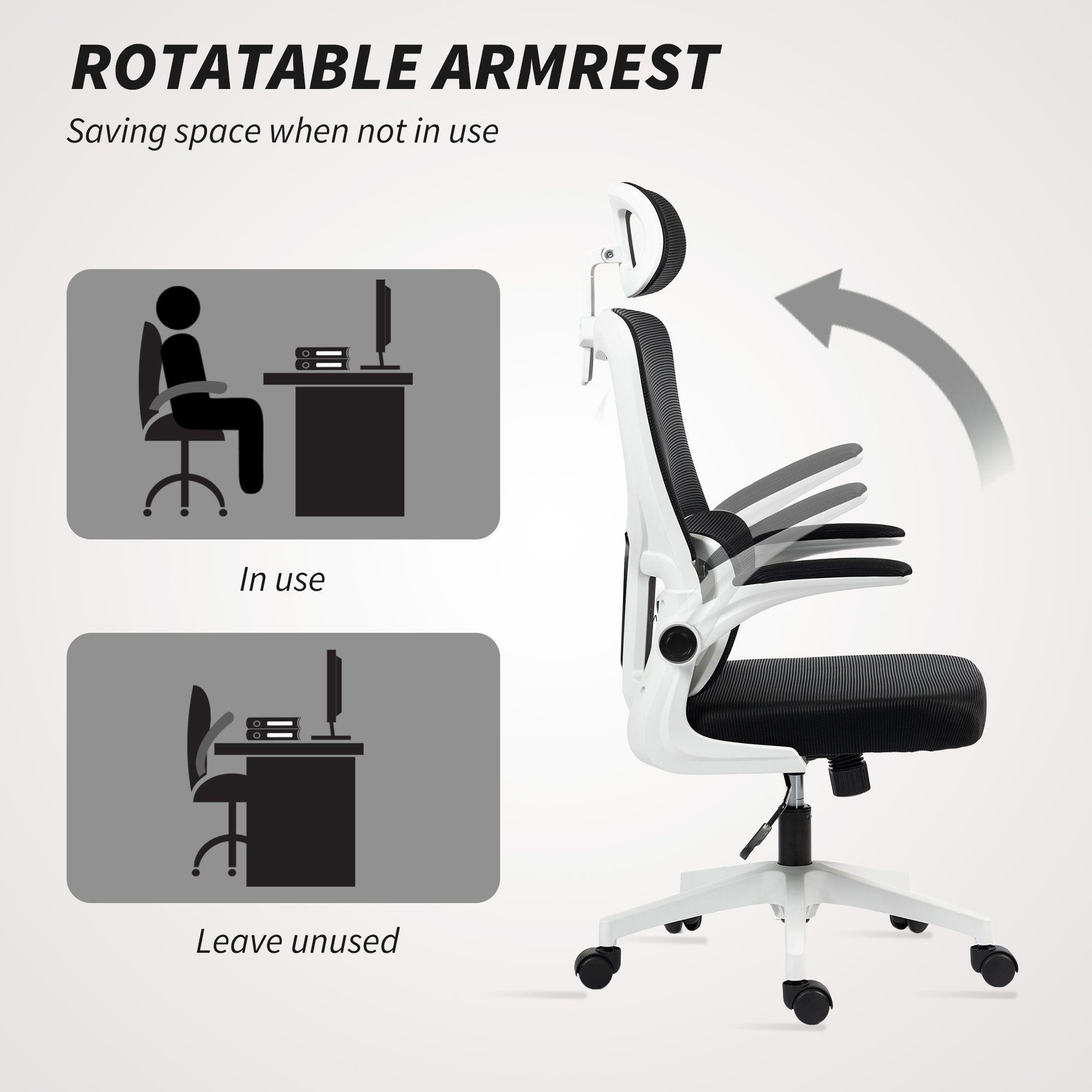 High Back Office Chair, Mesh Computer Desk Chair with Rotatable Headrest, Lumbar Back Support, Adjustable Height, Black