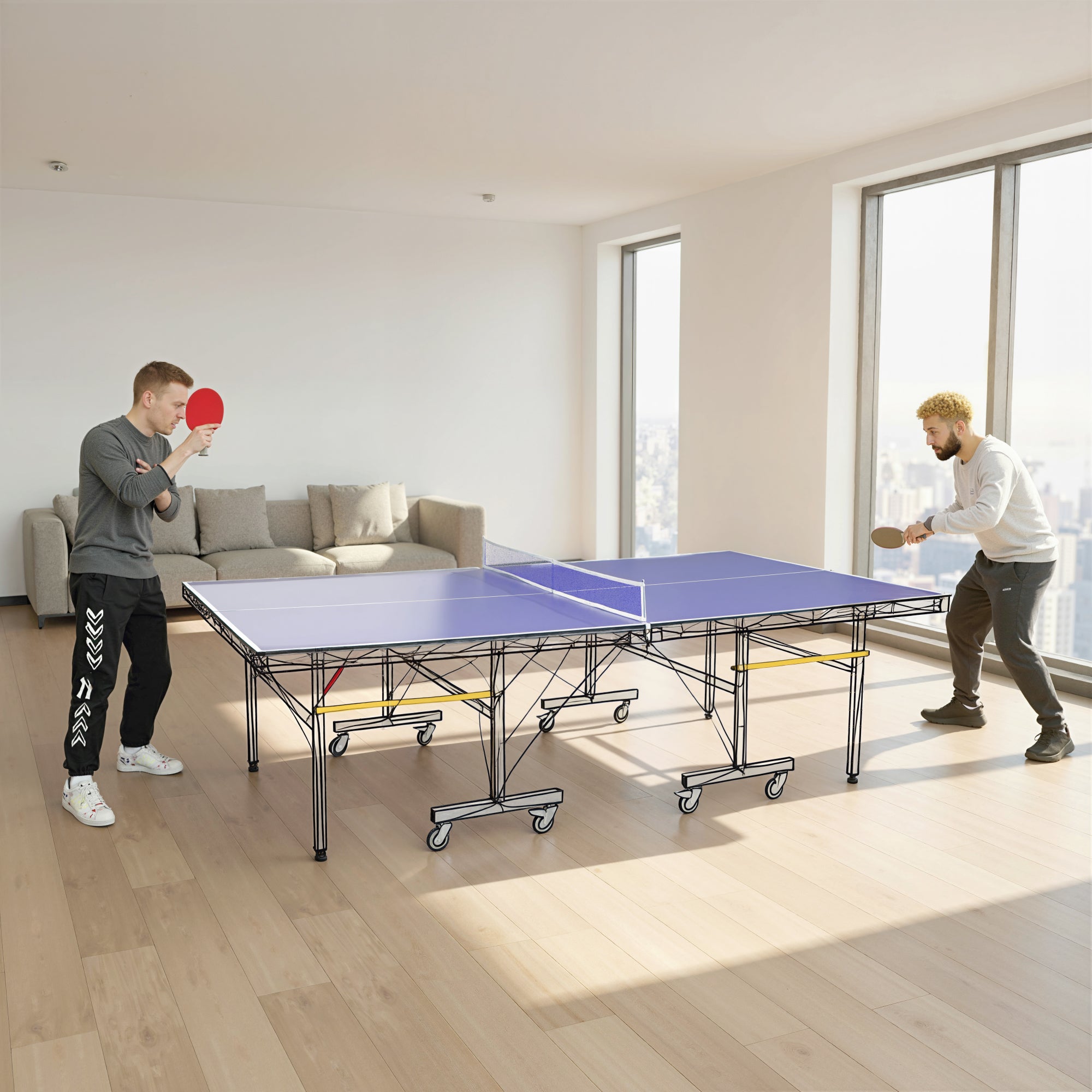 Soozier 9 ft Folding Ping Pong Table Top for Pool Tables, Table Tennis Conversion Top with Net, Storage Bag, Foam Padding, Blue