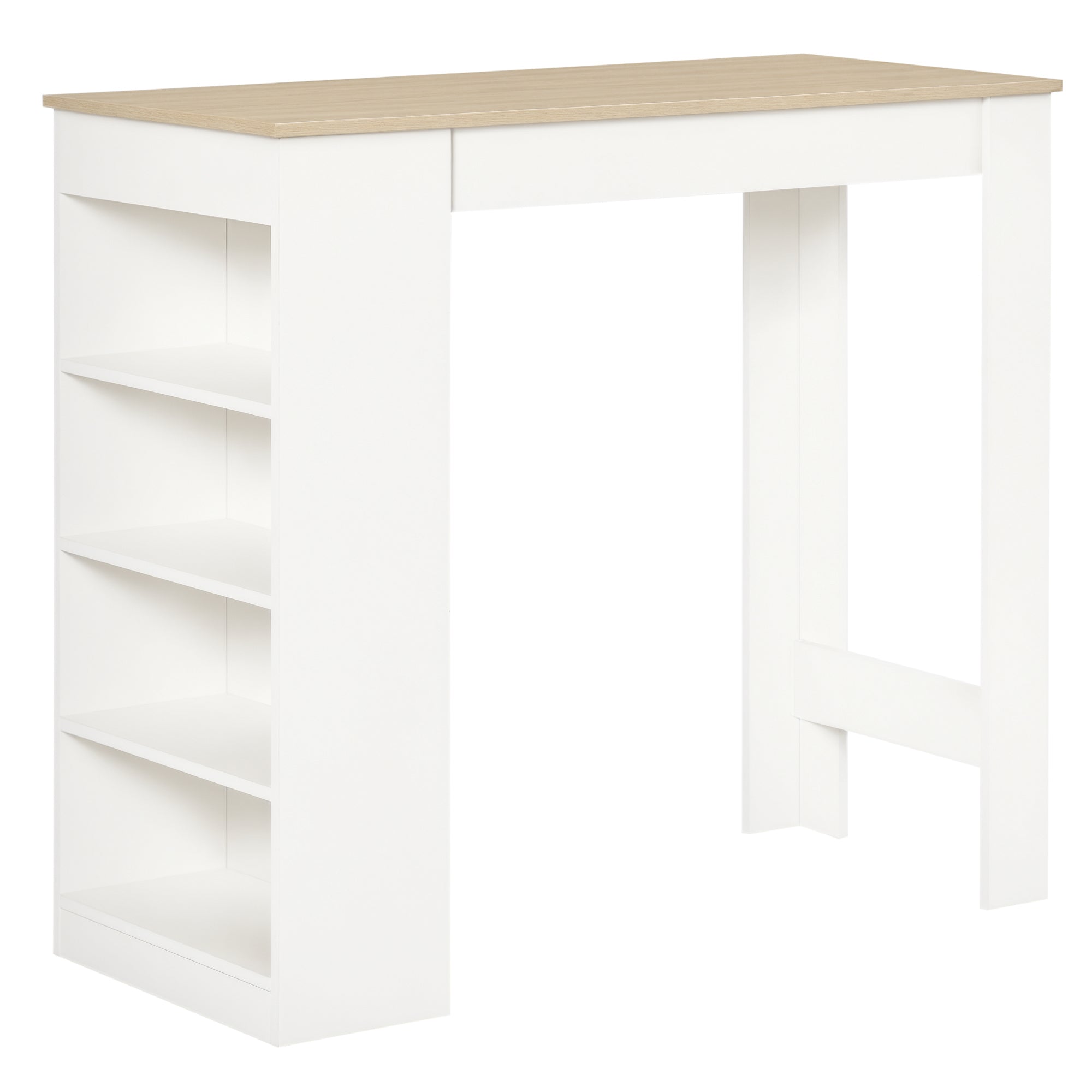Bar Table, High Top Pub Table with 4 Storage Shelves, Modern Bar Height Table for Home Bar, Kitchen, Natural