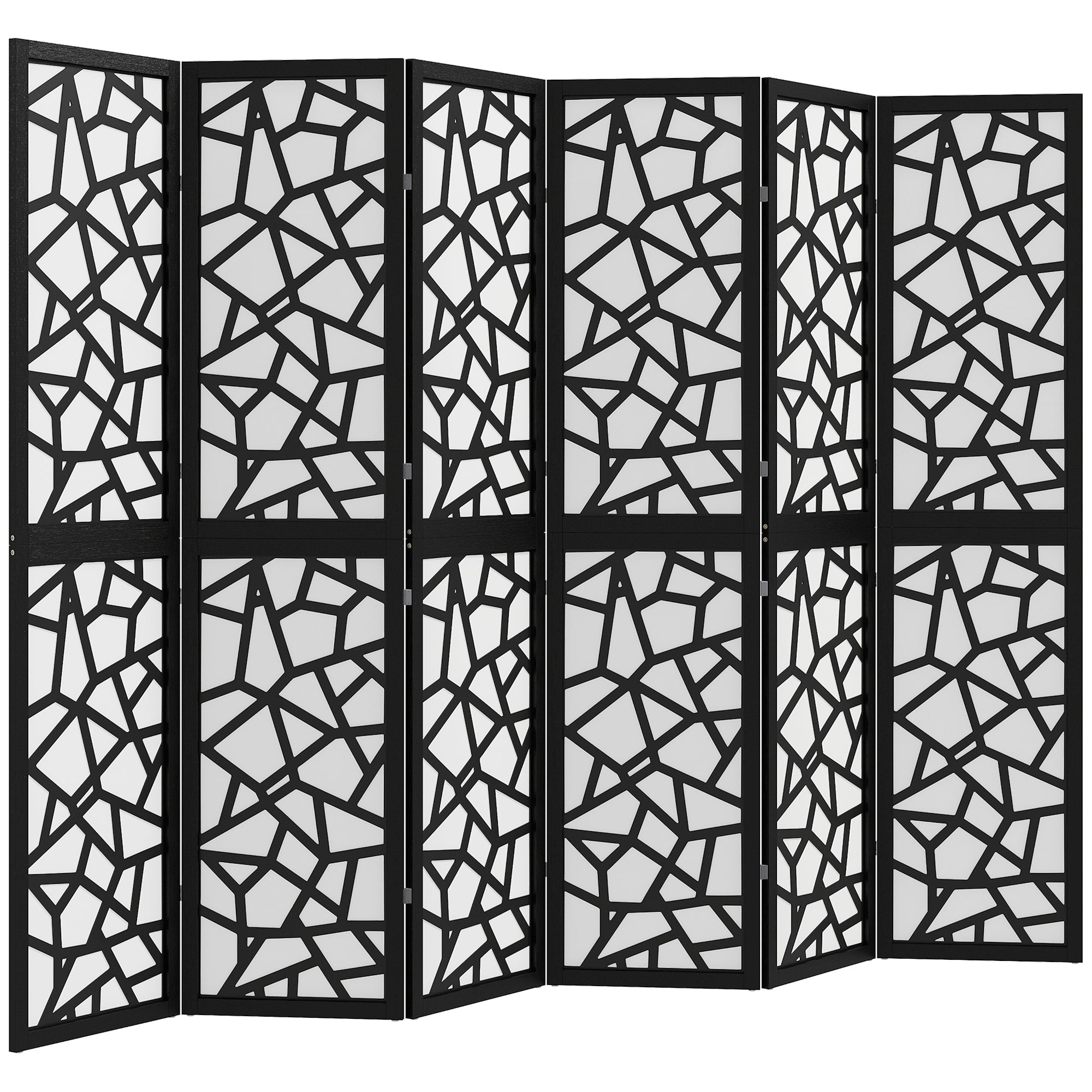 6 Panel Room Divider, 5.6 FT Lightweight Folding Privacy Screen with Geometric Pattern for Living Room, Bedroom, Black