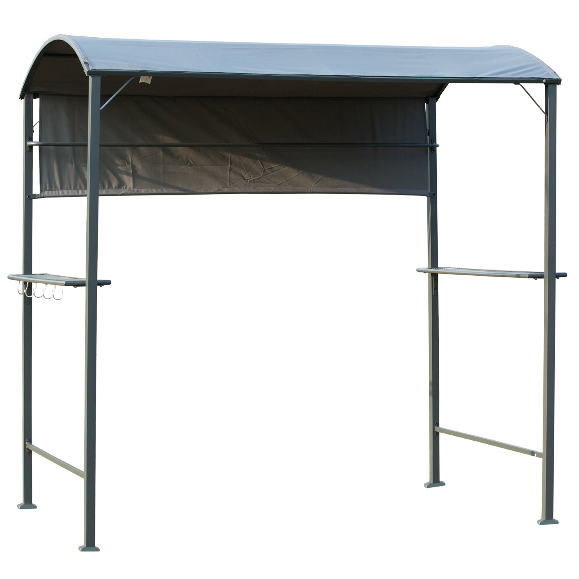 7x4.5ft Outdoor BBQ Gazebo Tent Metal Frame Garden Grill Canopy Sunshade Backyard Portable Shelter with Side Awning 2 Shelves and 5 Hooks Grey