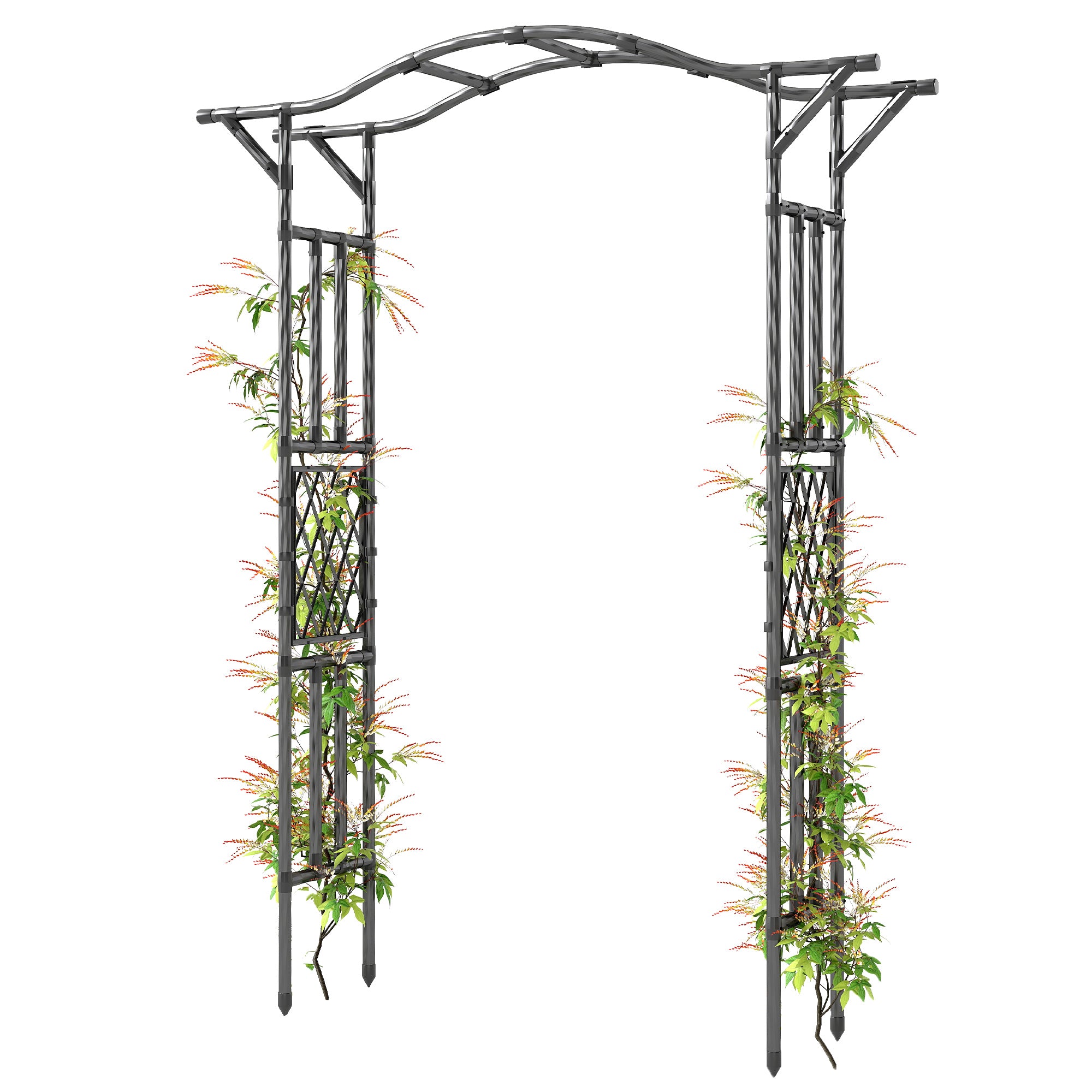 Garden Arch Outdoor Trellis Arbor with Extended Top, 66.9" x 15.7" x 90.6", Black