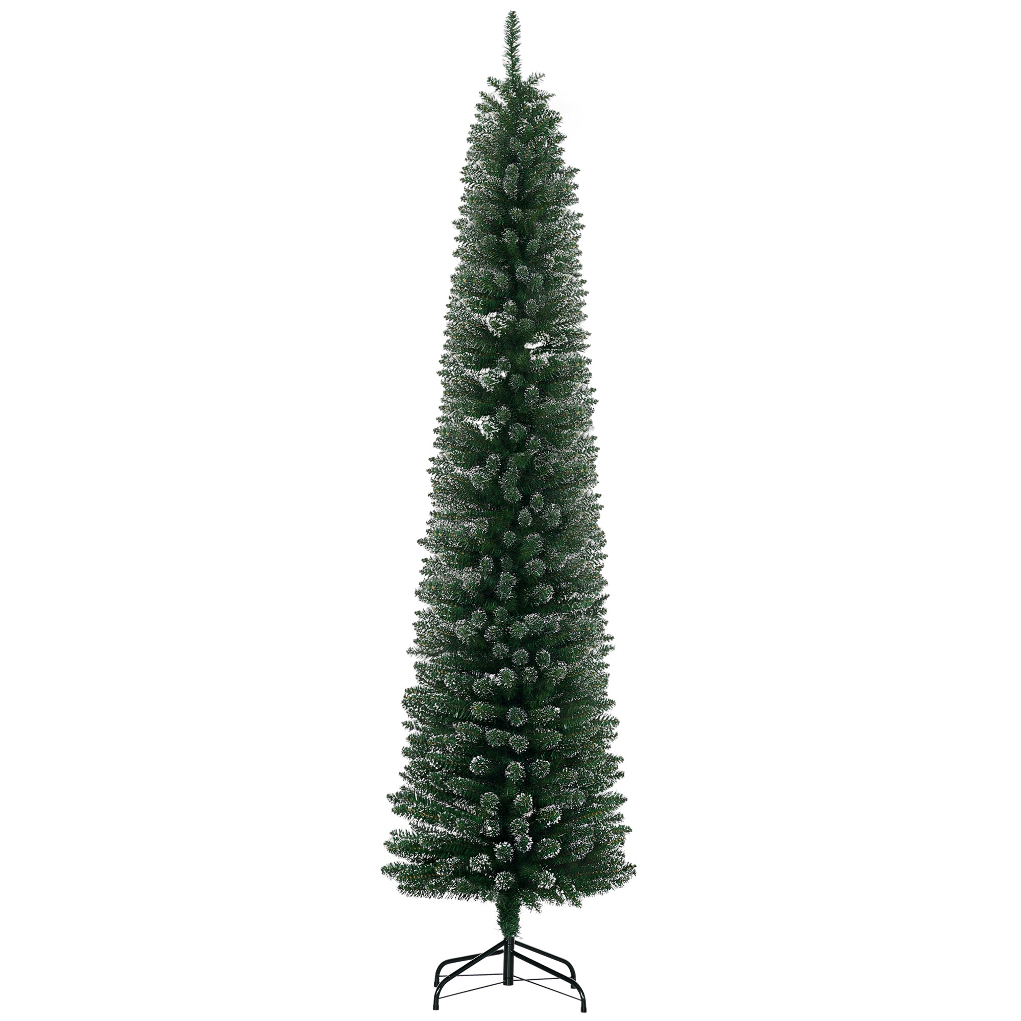 7.5FT Artificial Snow Dipped Christmas Tree Xmas Pencil Tree Holiday Home Indoor Decoration with Foldable Black Stand, Green