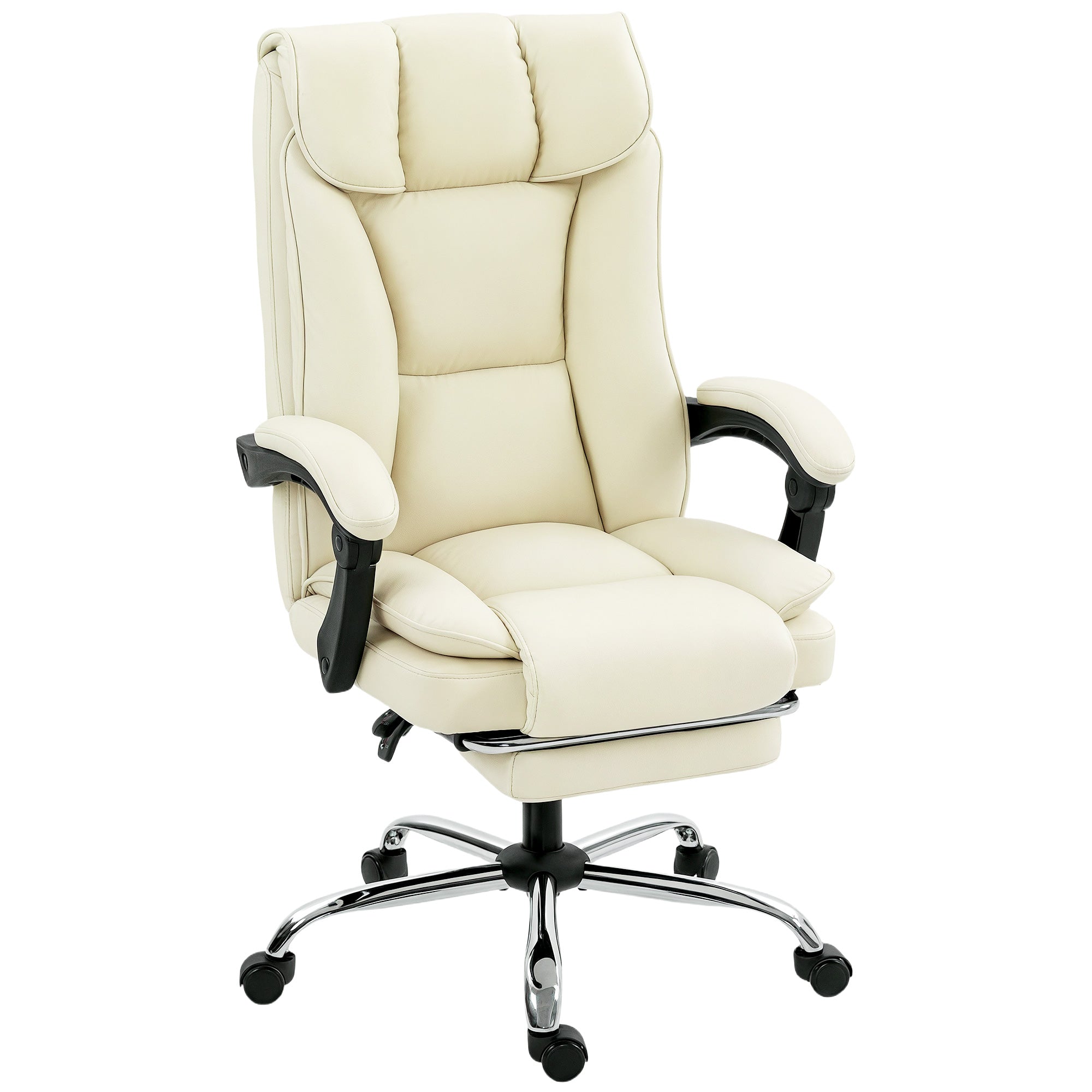 Executive Office Chair, Pet-Friendly Leather Ergonomic Desk Chair with Footrest, Swivel Recliner, Beige