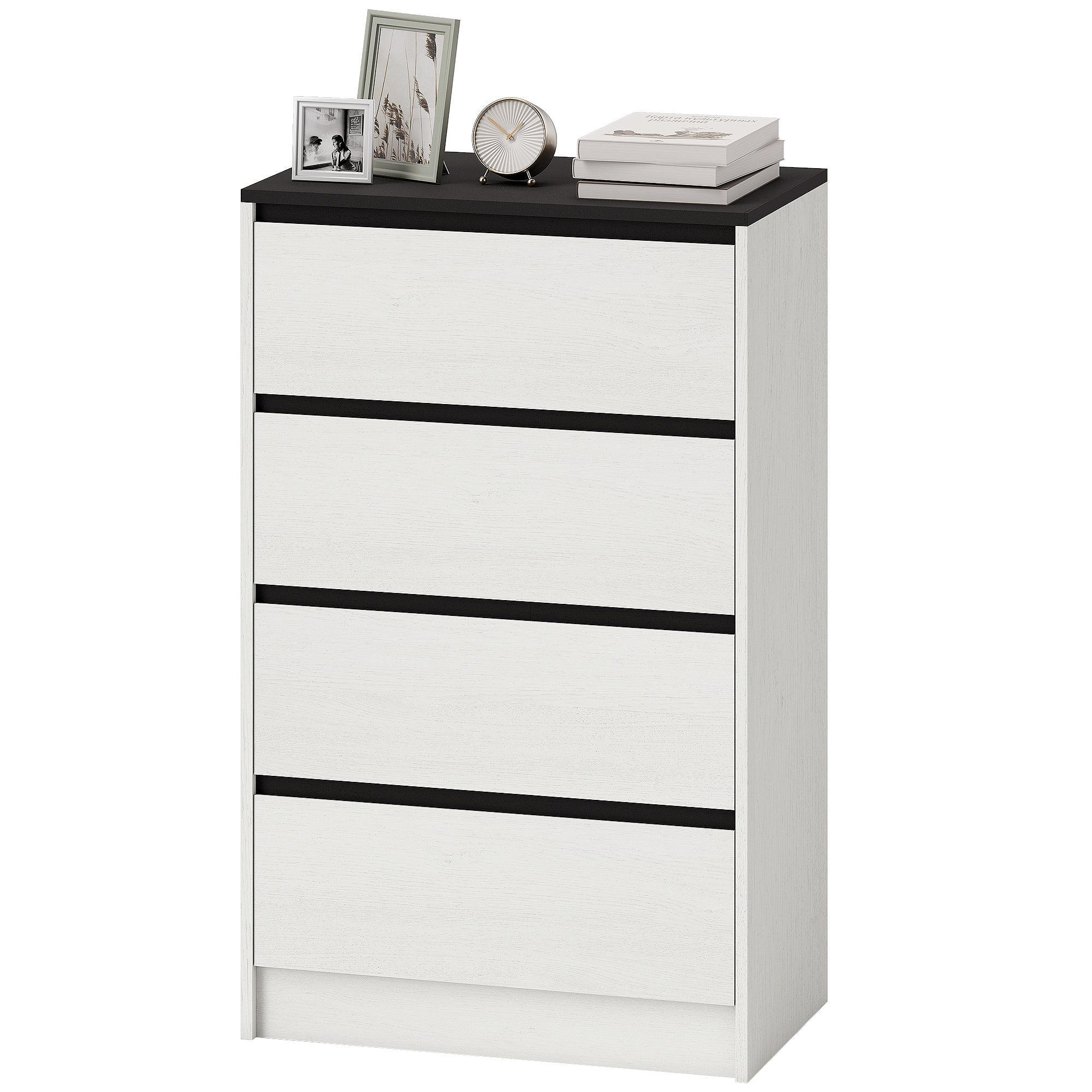 Tall Chest of Drawers, 4 Drawer Dresser for Bedroom, Living Room, Hallway, Modern Storage Cabinet, White Wood Effect