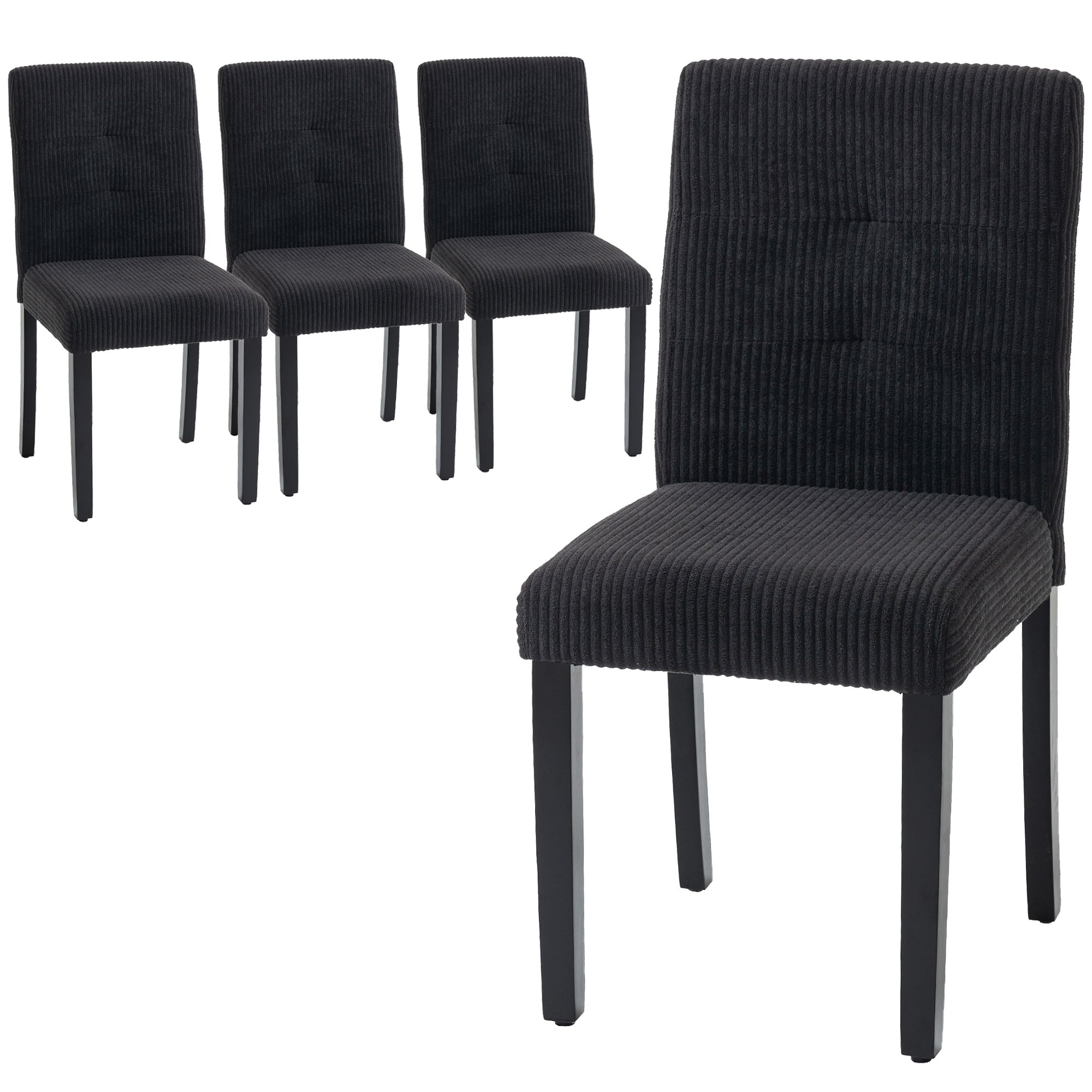 Modern Dining Chairs Set of 4, Kitchen Chairs with Rubberwood Legs and Padded Seat, Black