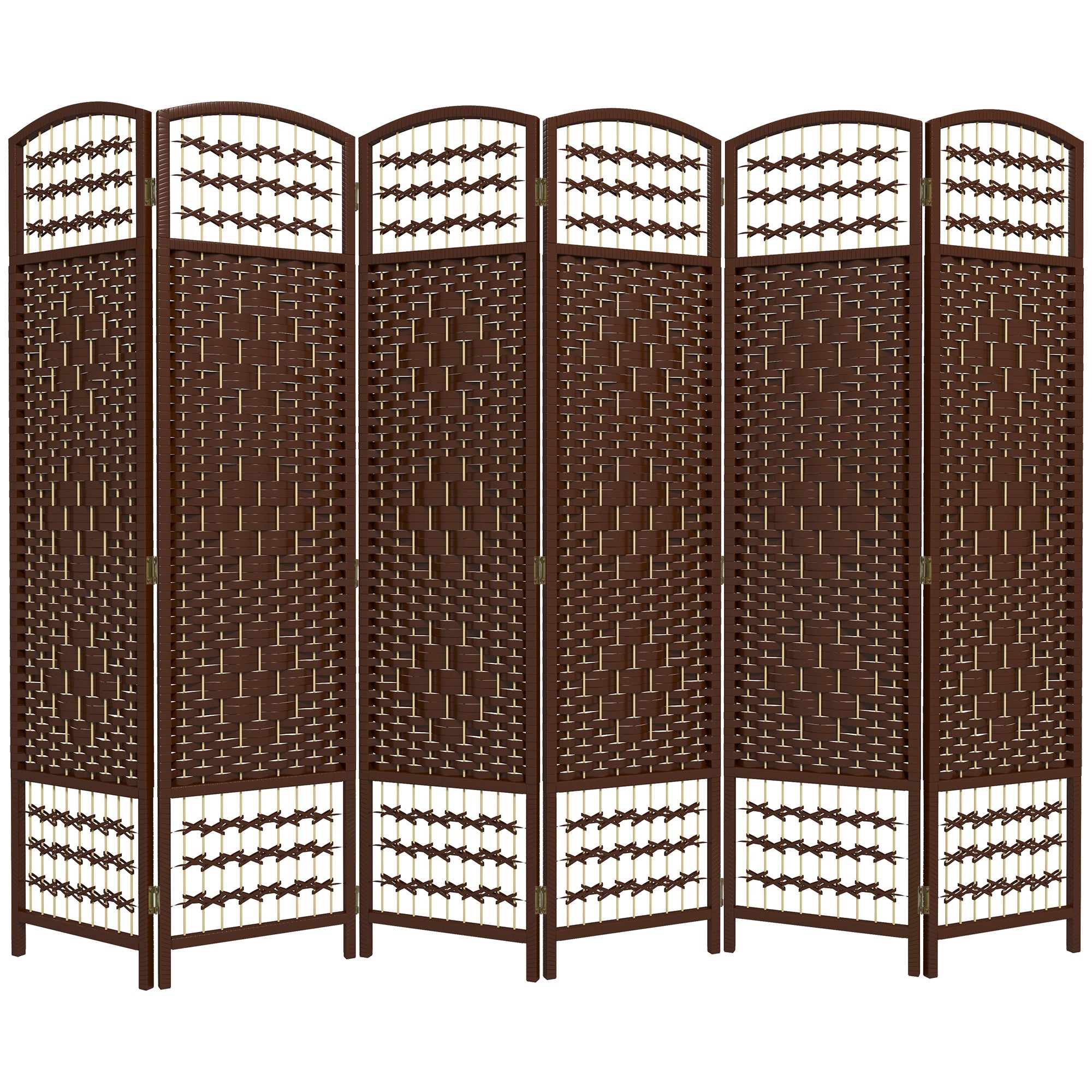 6 Panel Folding Room Divider, Portable Privacy Screen, Wave Fiber Room Partition for Home Office, Brown