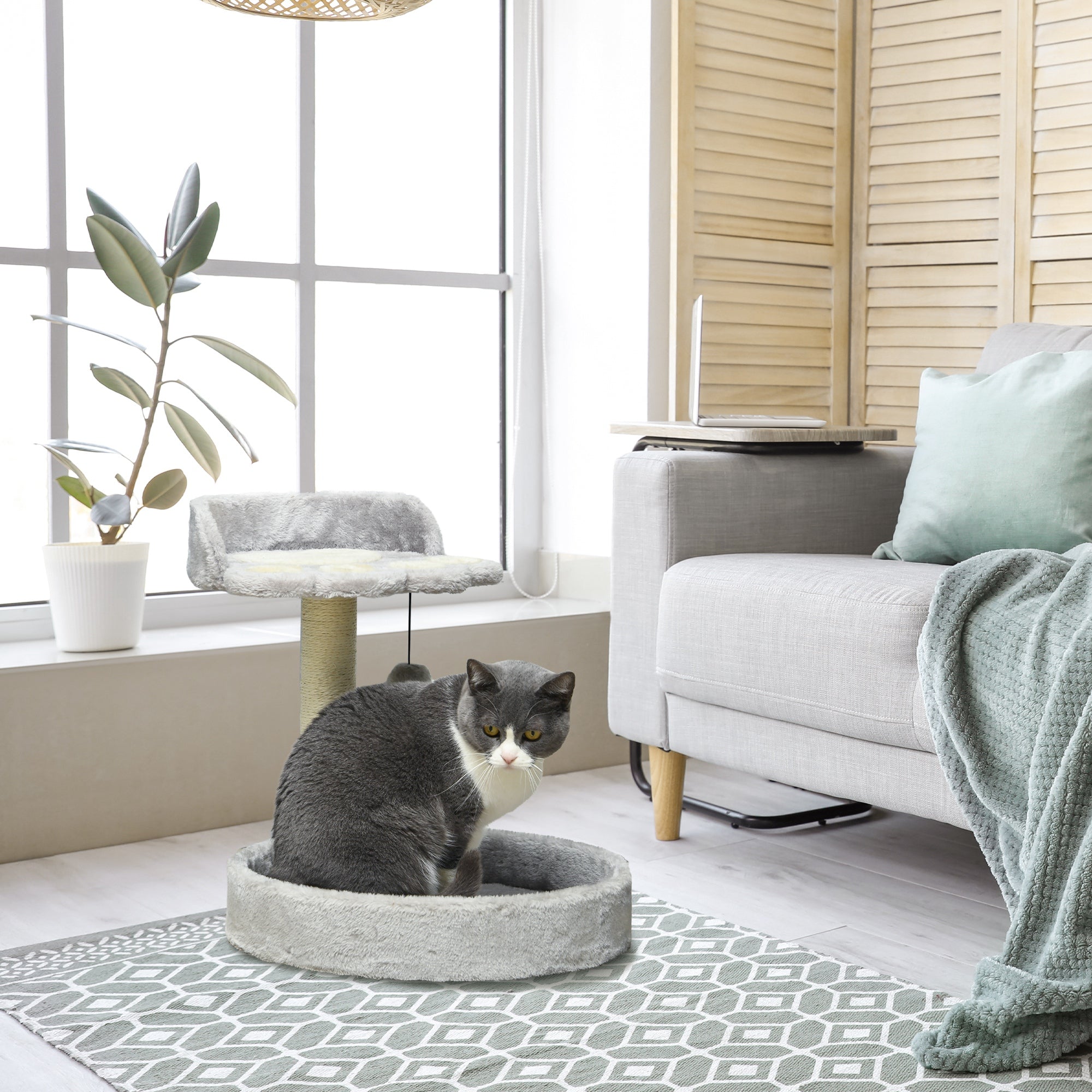 17" Small Cat Tree, Cat Tower with Sisal Scratching Post, Dangling Ball, Bed, Kitten Activity Centre, Light Grey