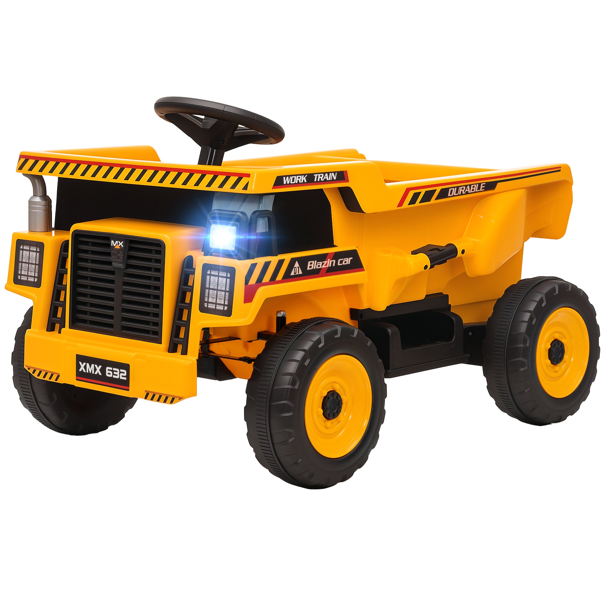 Qaba Kids Electric Car, Ride On Dump Truck, 12V Ride On Toy with Electric Dump Bed and Remote Control, Yellow