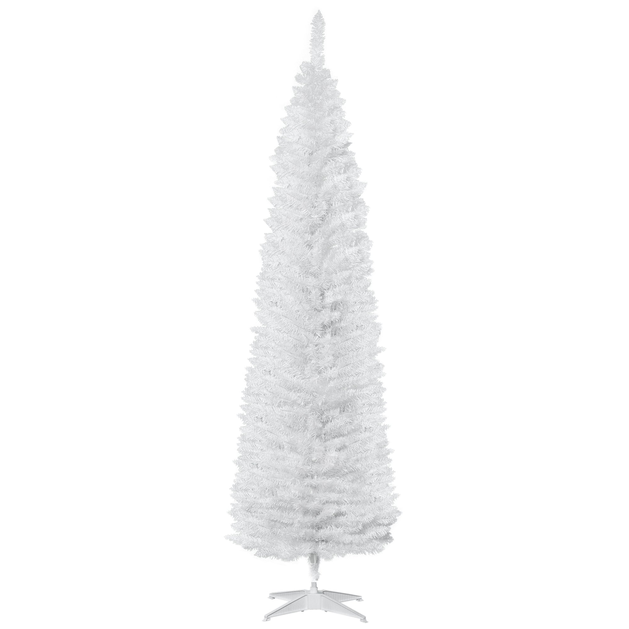 7' Pencil Christmas Tree, Slim Artificial Xmas Tree with Realistic Branches, Sturdy Metal Stand, White
