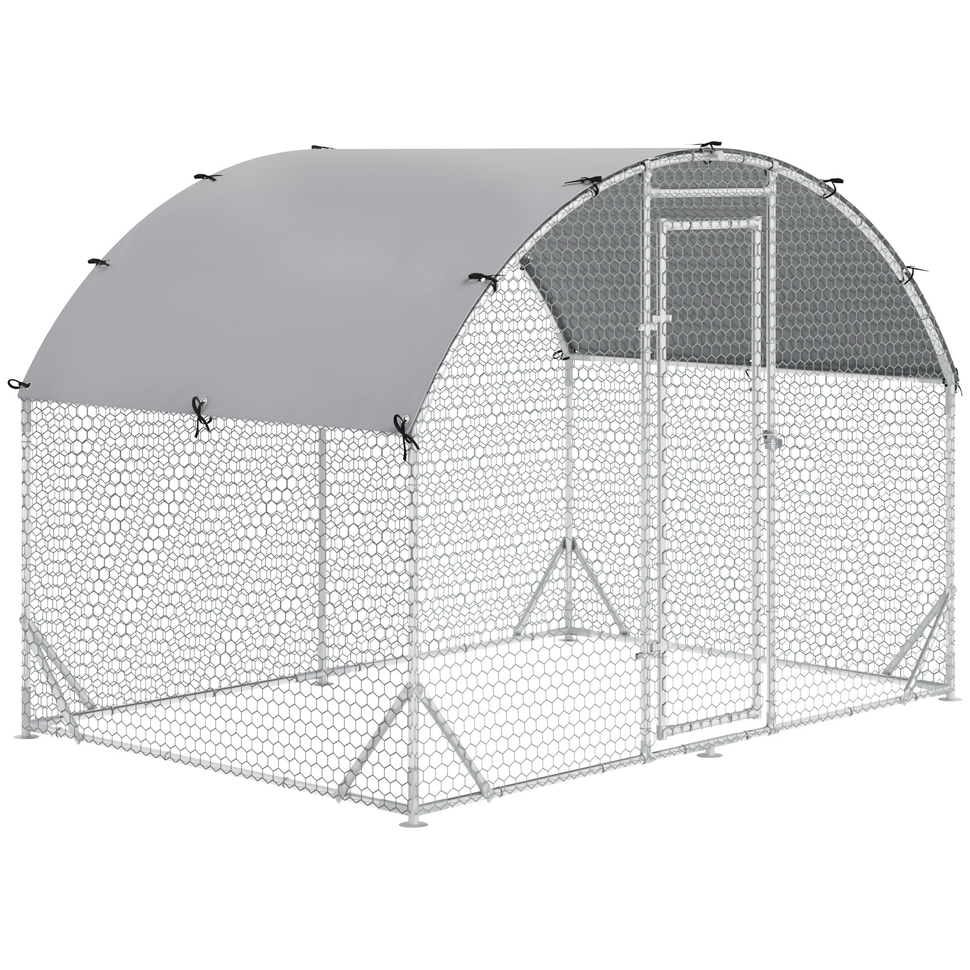 Galvanized Large Metal Chicken Coop Cage Walk-in Enclosure Poultry Hen Run House Playpen Rabbit Hutch with Cover for Outdoor Backyard 9.2' x 6.2' x 6.5' Silver