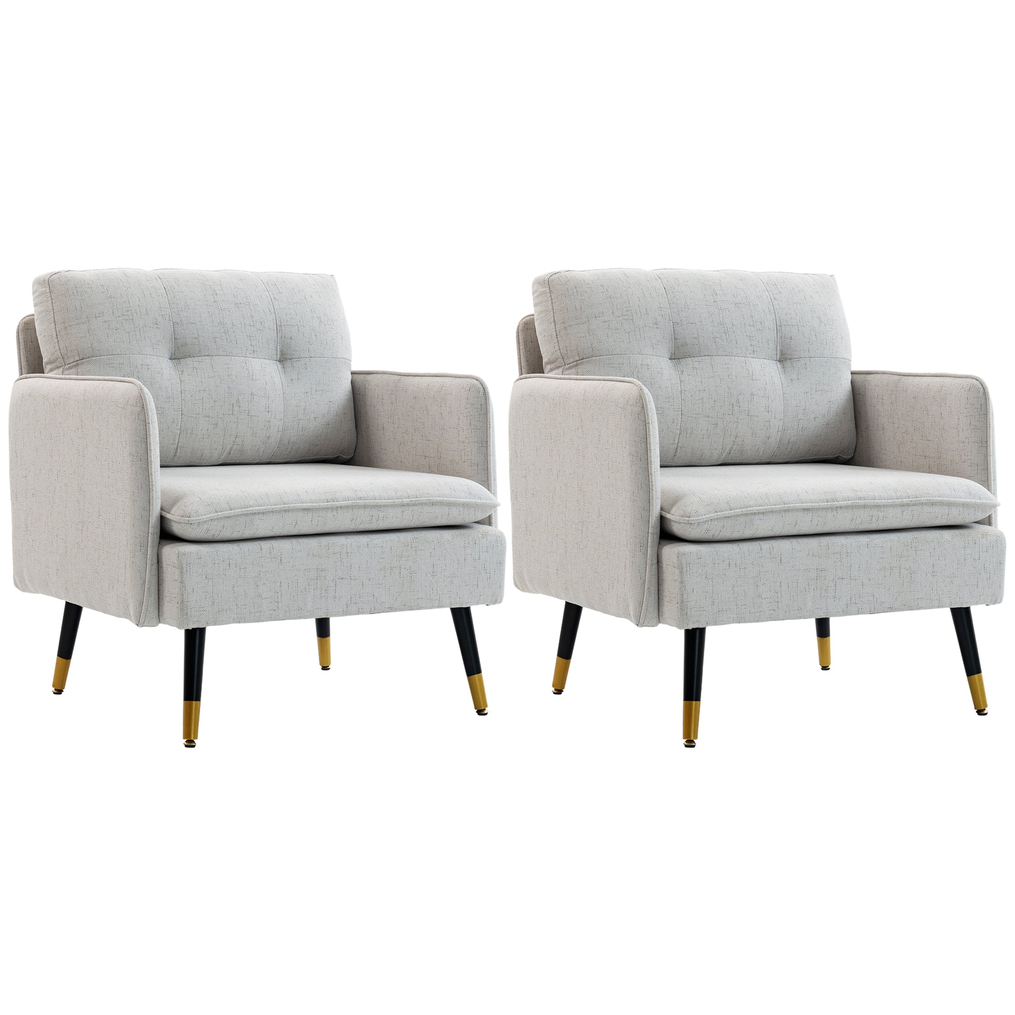 Accent Chairs Set of 2, Upholstered Armchairs with Tufted Back Cushion and Steel Legs for Living Room, Bedroom