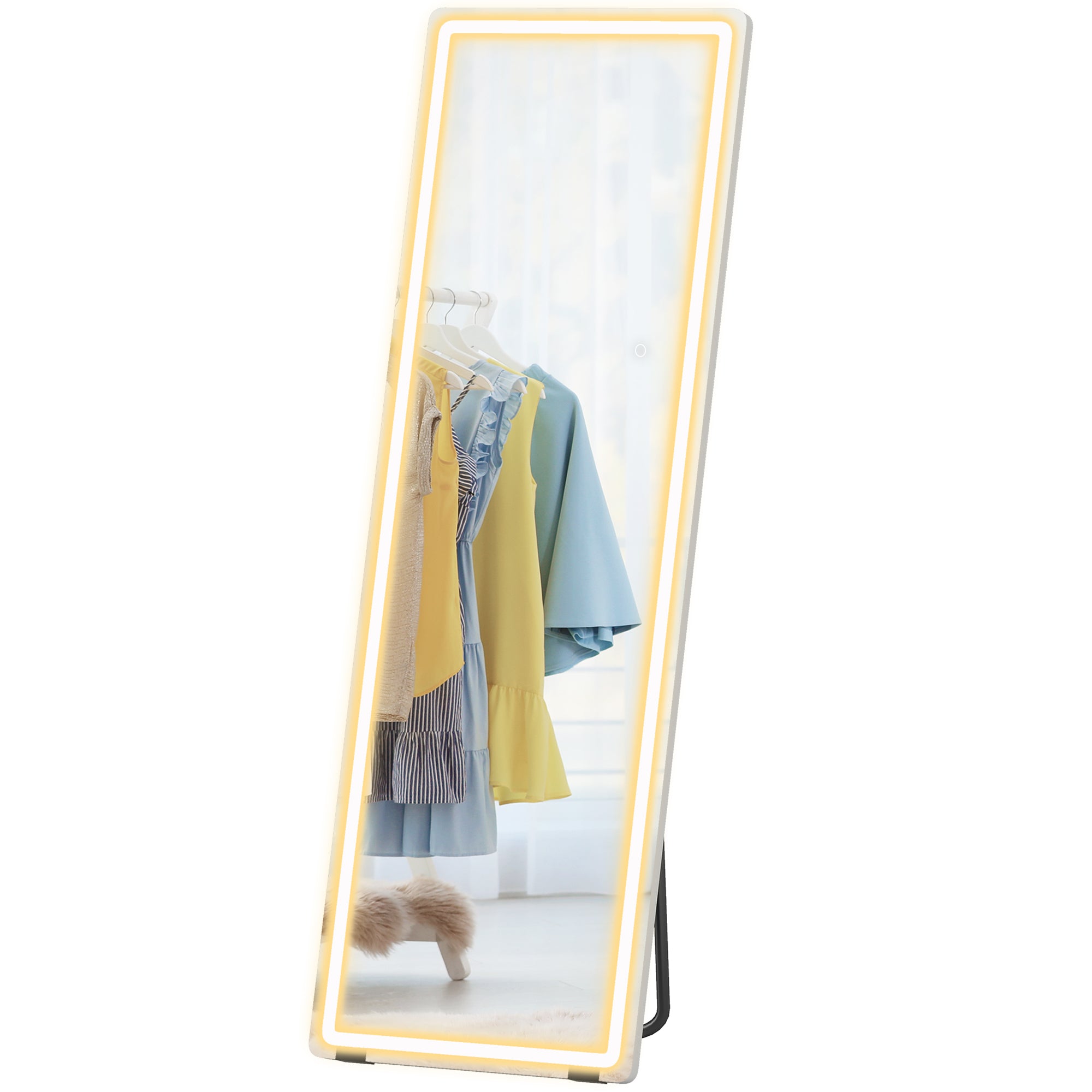 LED Full Length Mirror, Standing Body Mirror with 3 Colour Lighting for Bedroom Living Room