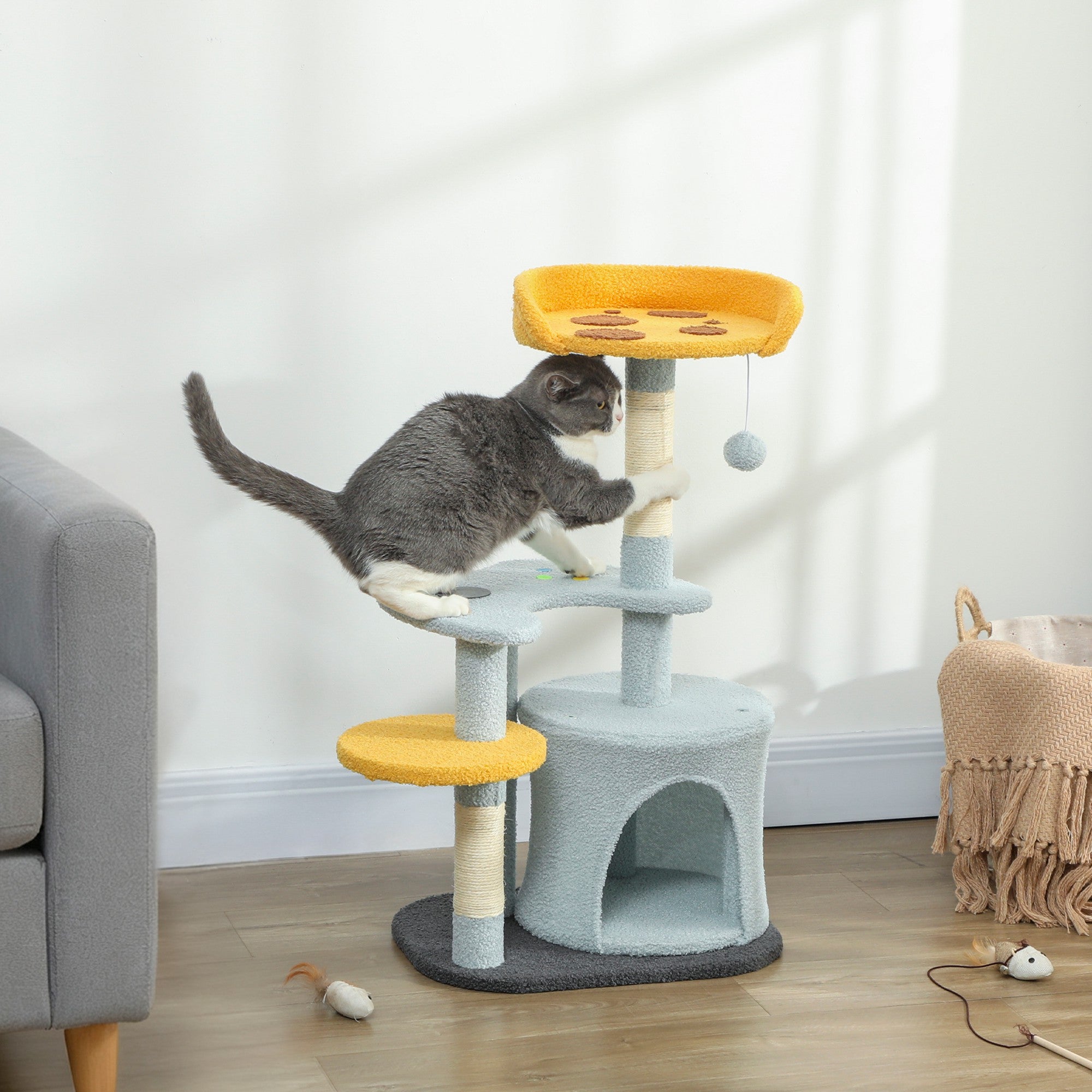 Cat Tree for Indoor Cats, 31.5 inch Cat Tower with Plush Perch, Platform, Condo, Scratching Post and Toy Ball, Blue