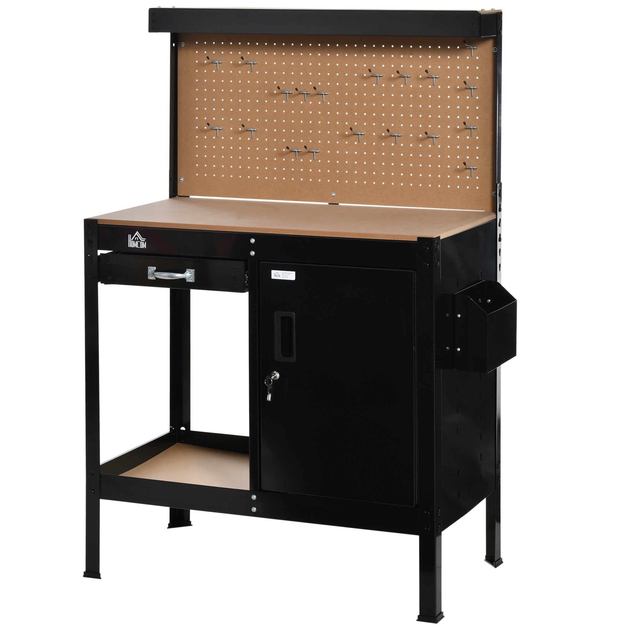 Multipurpose Tool Workbench for Garage, Garage Bench with Storage Drawer, Peg Board, Lockable Cabinet