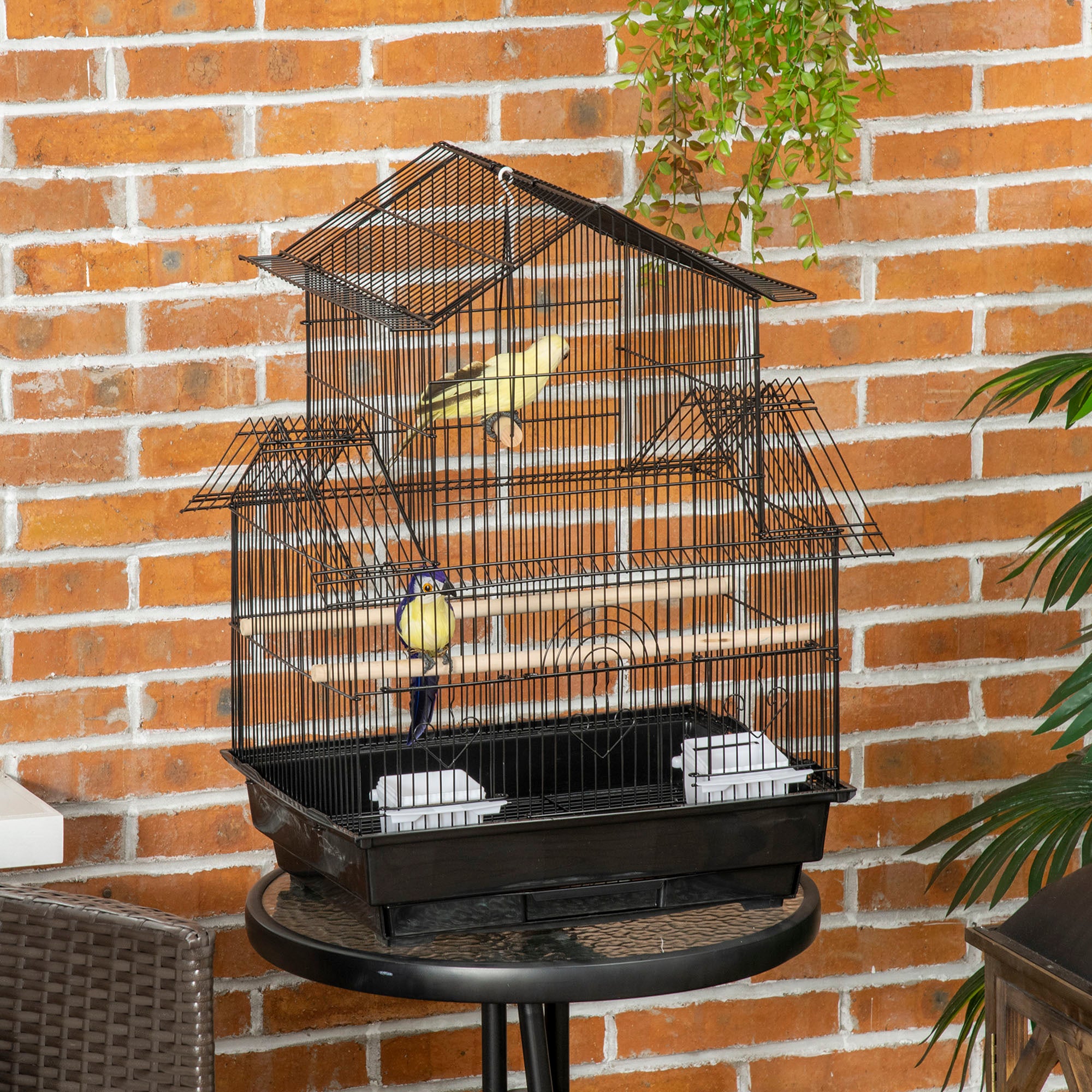 25" Bird Cage with Perch, Swing, Food Container, Slide-out Tray, Handle, Parrot Cage for Finches, Canaries, Budgies