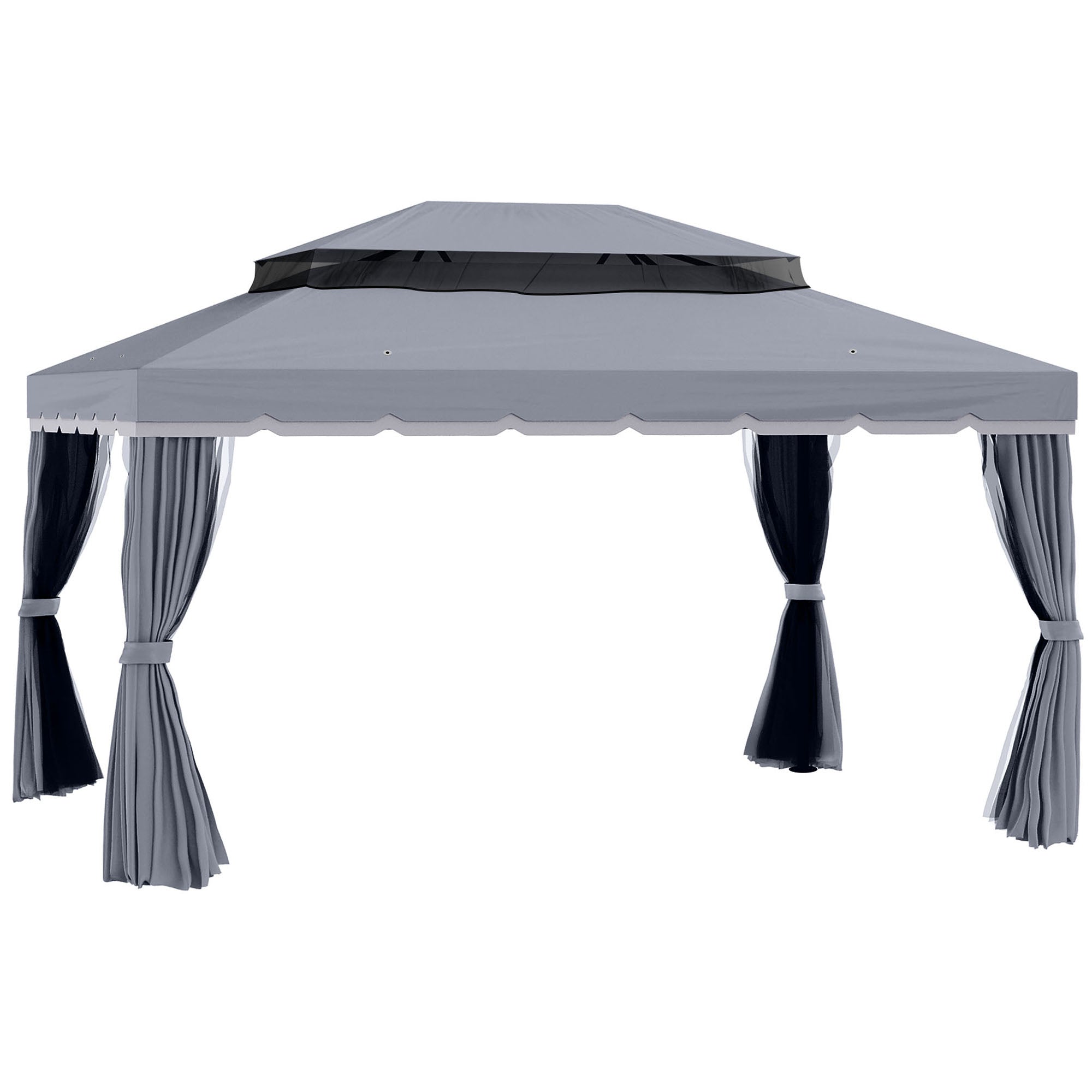 13' x 10' Patio Gazebo, Double Roof Outdoor Gazebo Canopy Shelter with Netting & Curtains, Strong Aluminum Frame, Dark Grey