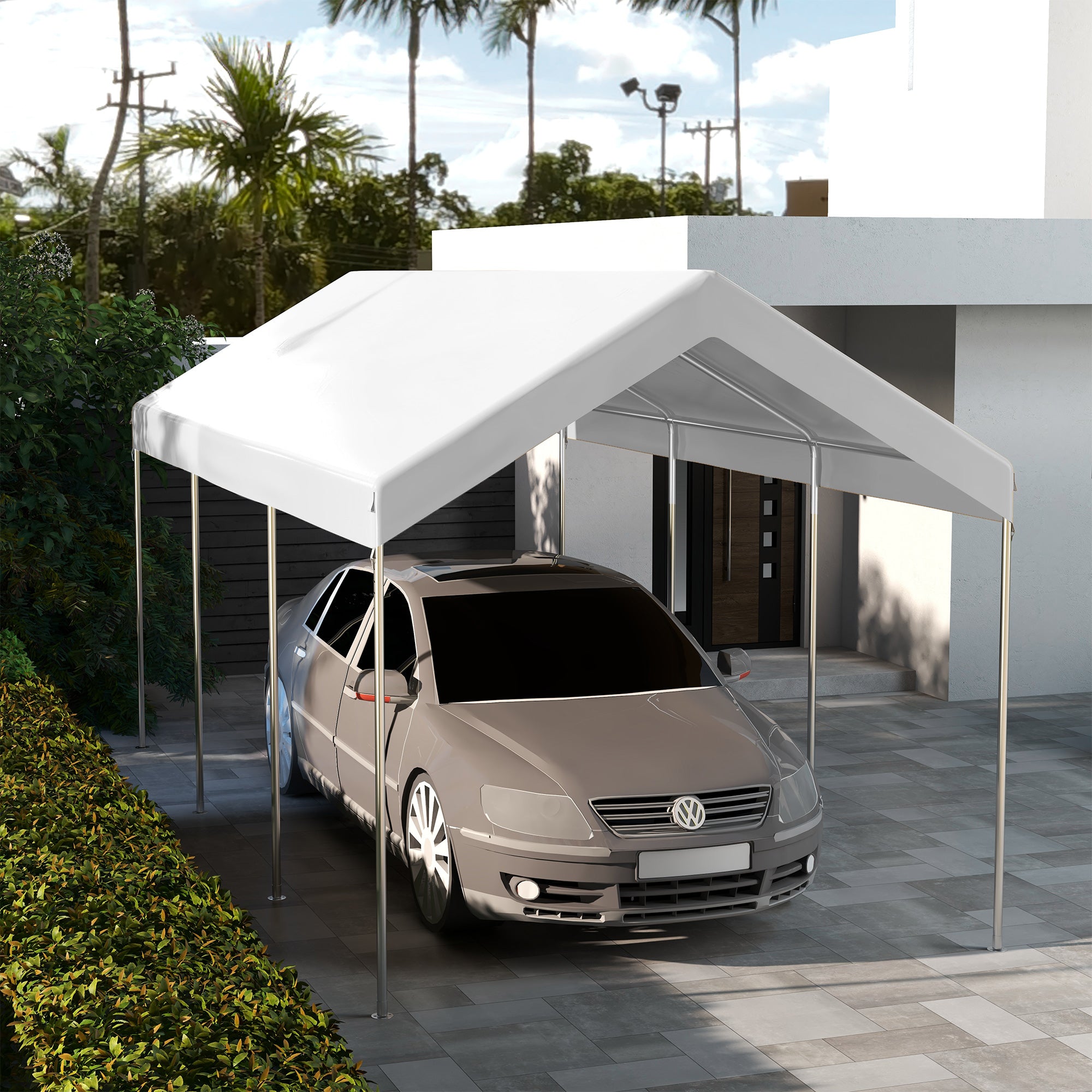 10 x 20ft Carport Replacement Canopy, UV Resistant Garage Car Cover with Ball Bungee Cords, White