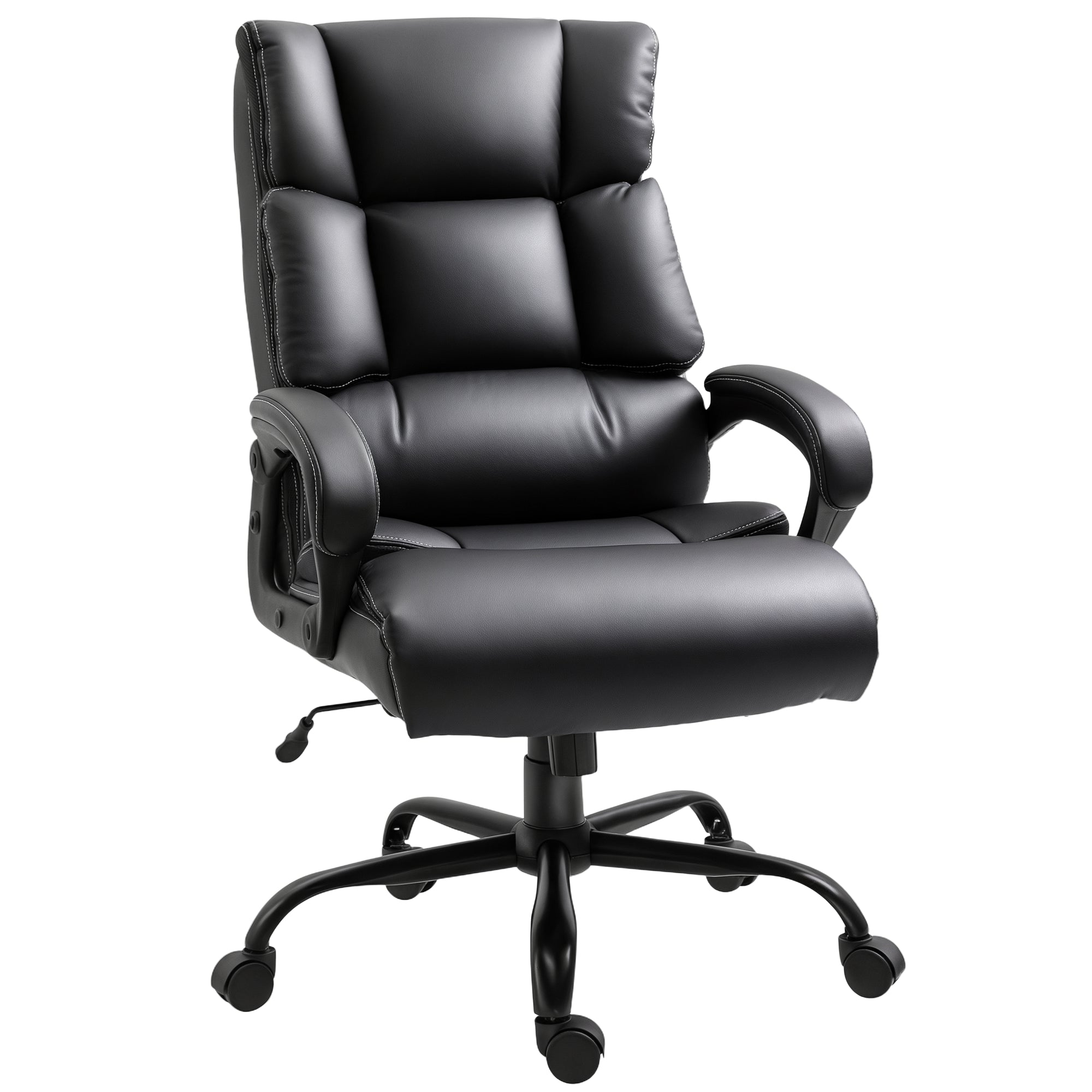 Ergonomic Heavy-Duty Office Chair with Adjustable Height, PU Leather, Rocker, 360° Swivel, 400lbs Capacity, Black
