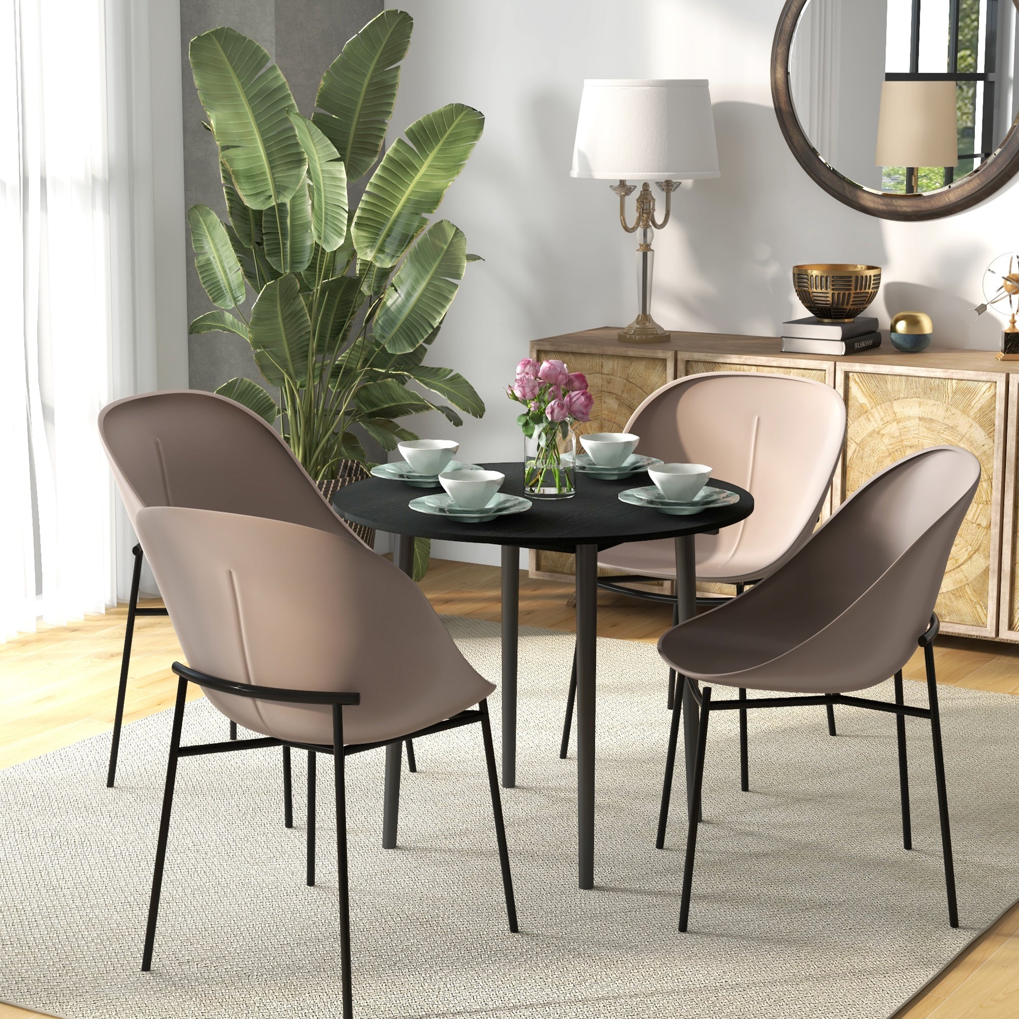 Folding Dining Table, Round Drop Leaf Kitchen Table for Small Spaces with Wood Legs, Distressed Black