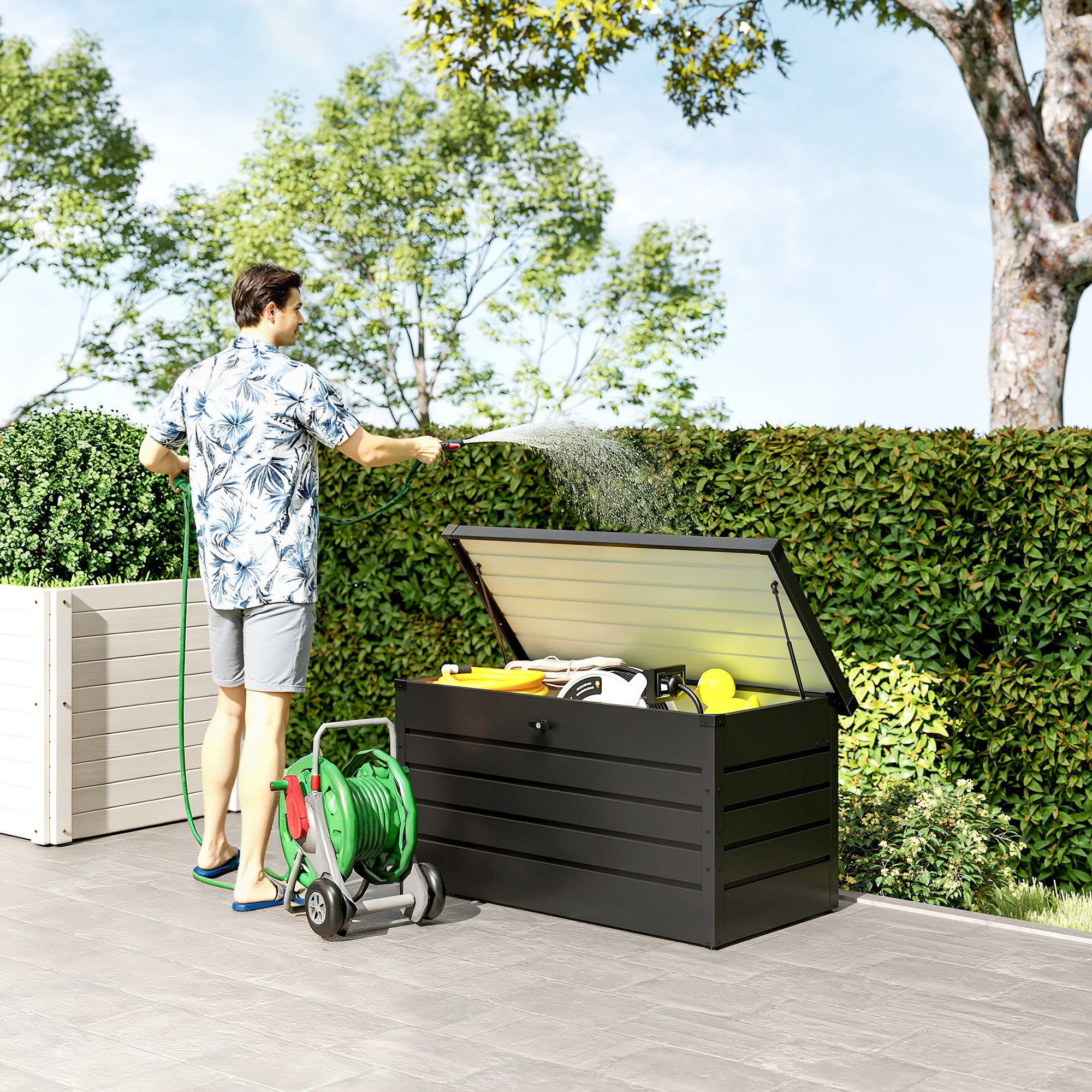 Large Deck Box, Outdoor Storage Container with Lock for Pool Toys, Garden Tools, Furniture and Sports Equipment, Grey