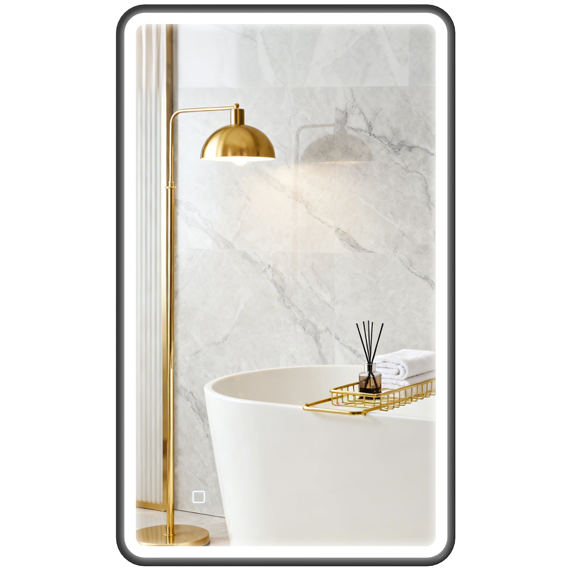 40" x 24" Bath Mirror with LED Lights, Wall Mounted Restroom Mirror, 3 Colours, Dimmable, Horizontal/Vertical, Black