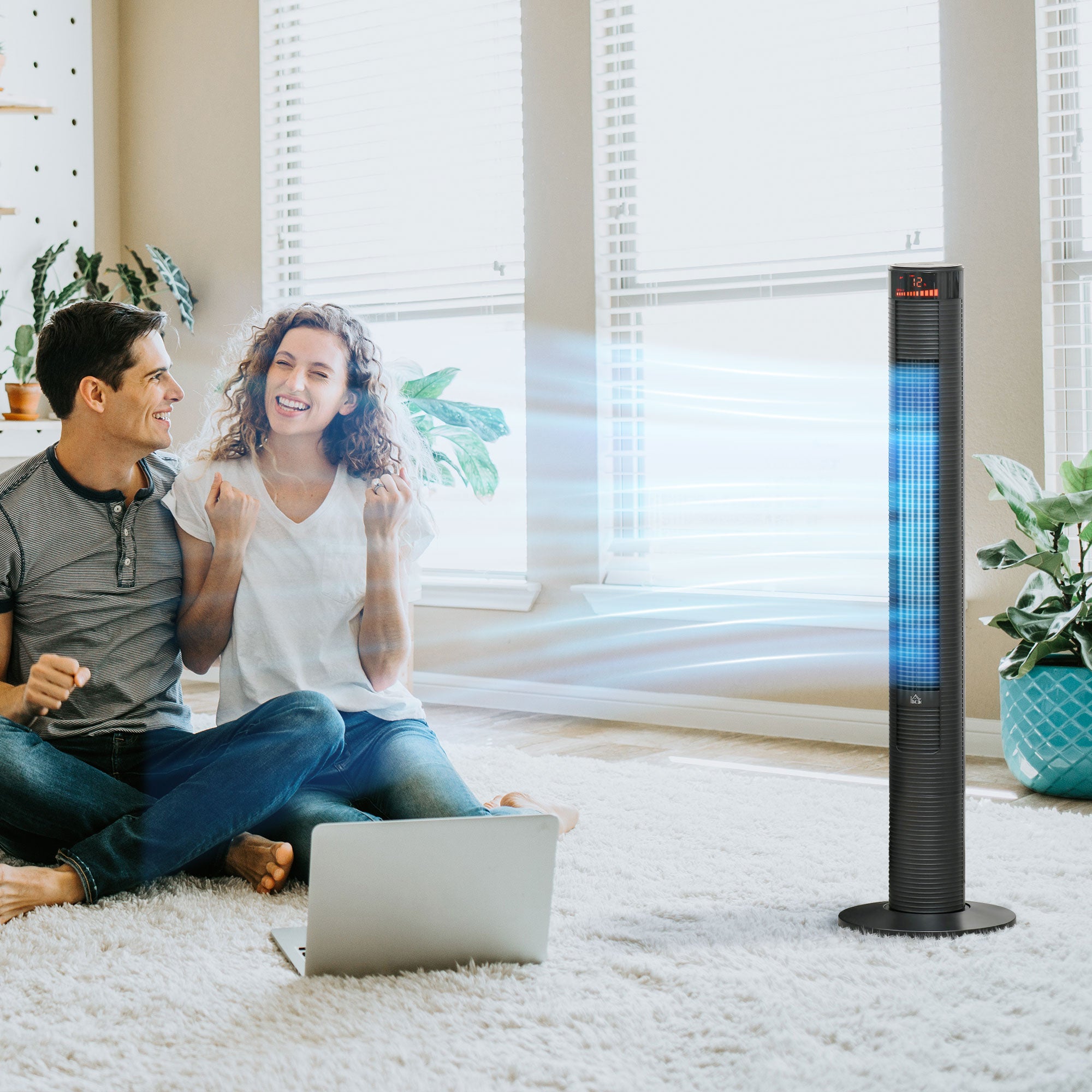 Freestanding Tower Fan Cooling for Home Bedroom with 3 Speed, 12h Timer, Oscillating, LED Panel, Remote Controller, Black