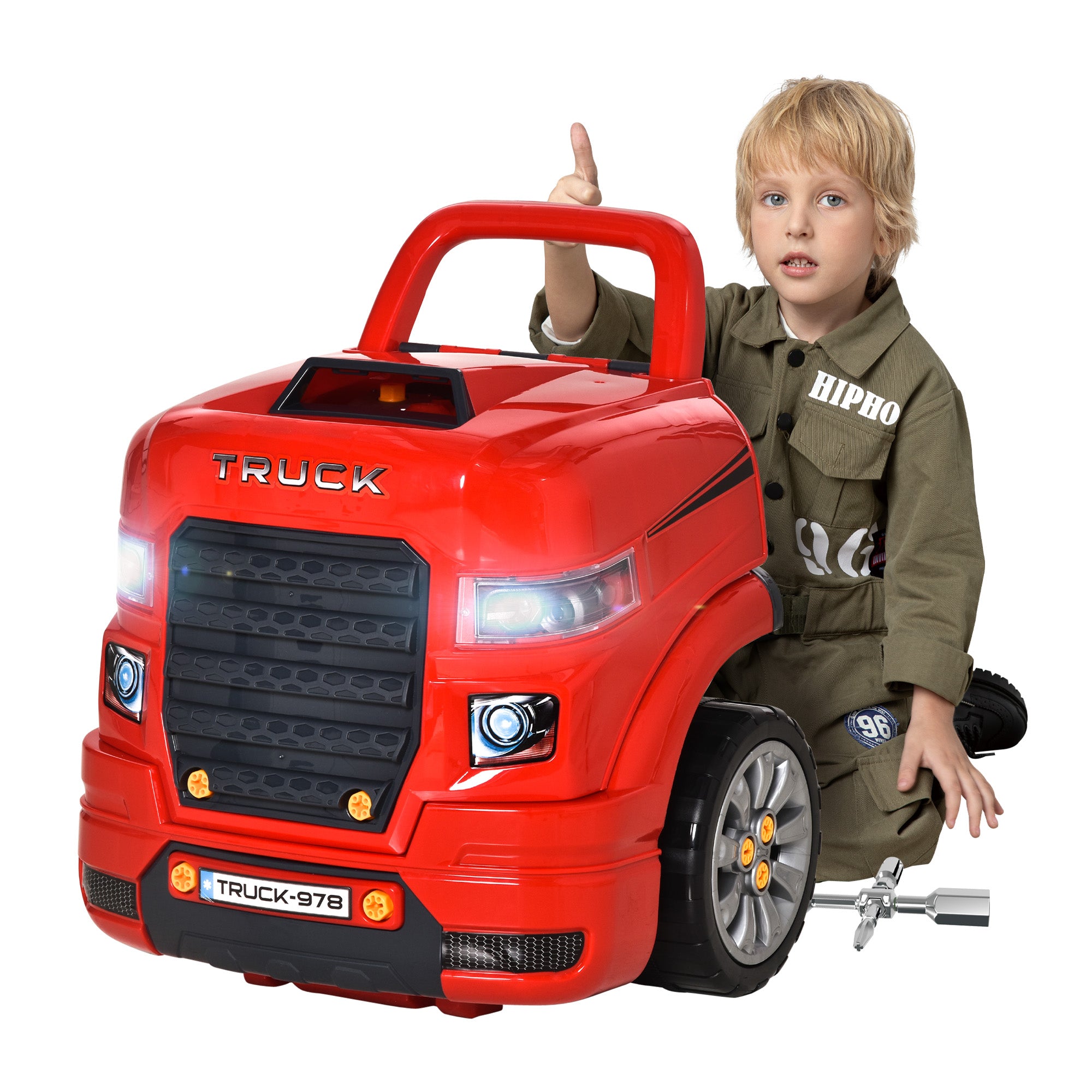 Qaba Smart Truck Engine Toy Set for Kids - Mini Car Service Station, Kids Tool Set Included, Suitable for 3-5 Years Old